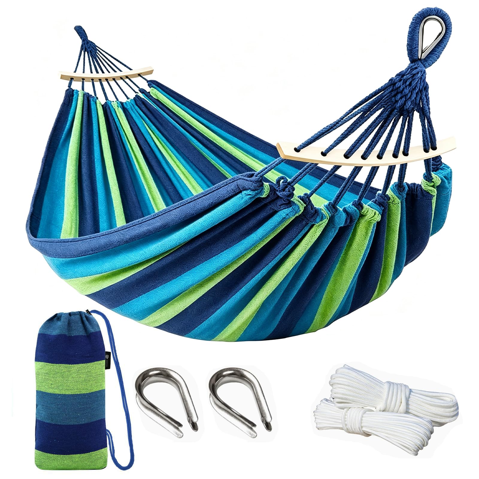 275x155cm Hammock with Spreader Bars, Camping Hammock Outdoor, portable hammock, with Sturdy Metal Knot, for Garden, Backyard & Outdoor Use, 550 lb Load Capacity