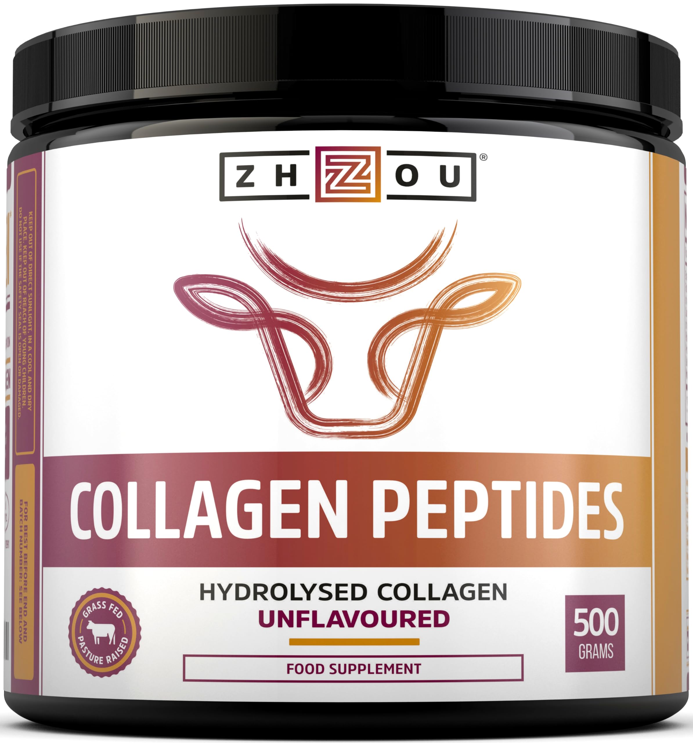 Collagen Powder 500g - Hydrolysed Collagen Peptides Powder - High Protein Bovine Collagen Supplement - Grass Fed, Hormone Free - Rich in Amino Acids - for Hair, Nails & Skin - Zhou Nutrition