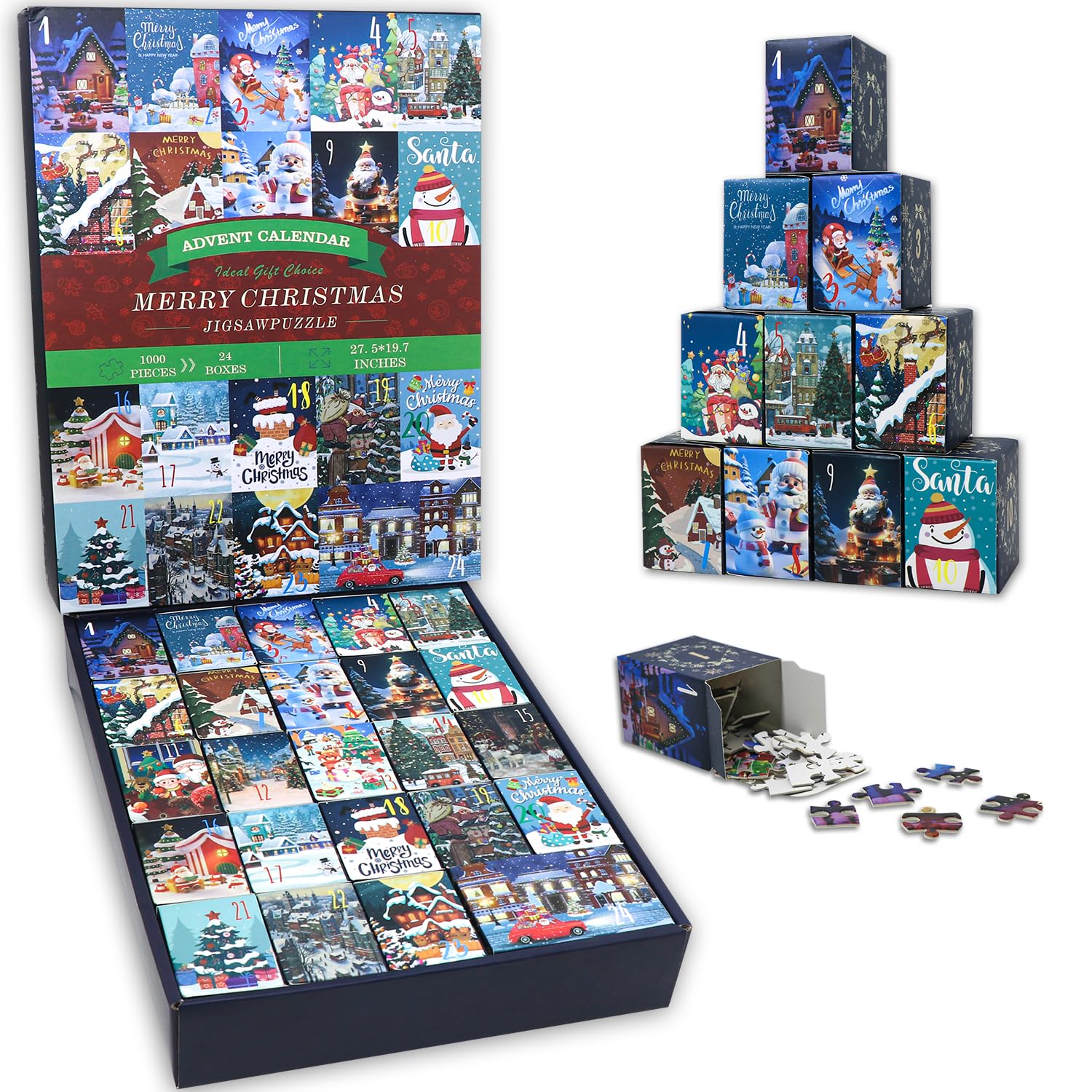 Christmas Advent Calendar Puzzle 1000 Piece for Adult, Jigsaw Puzzle Advent Calendar, Christmas Countdown Calendar 2024 Jigsaw Puzzle for Adults Kids,Xmas Gift for Boys and Girls (christmas-1)