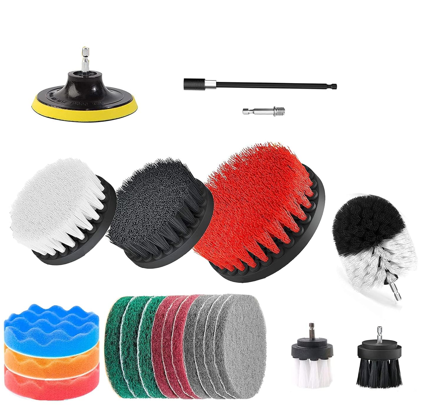 SOHAPY 20 Drill Brush Set Kit with Extend Attachment All Purpose Power Scrubber Cleaning Set for Grout Car