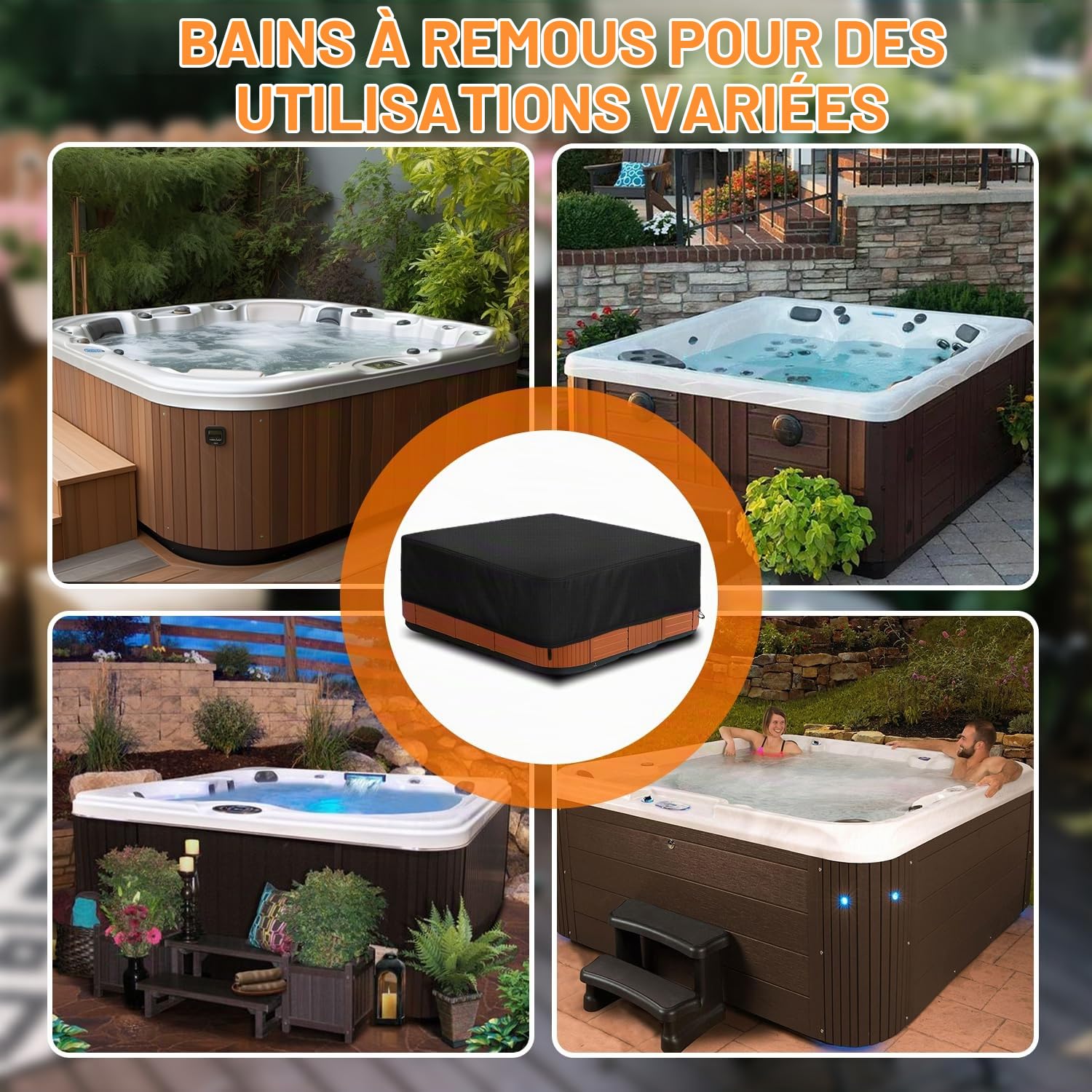Housse De Protection Spa Couverture,Bache Spa ImperméAble,Tissu Oxford 420D,Bain à Remous Étanche à la poussière et aux UV Coupe Vent - Noir (200 * 200 * 85 cm)