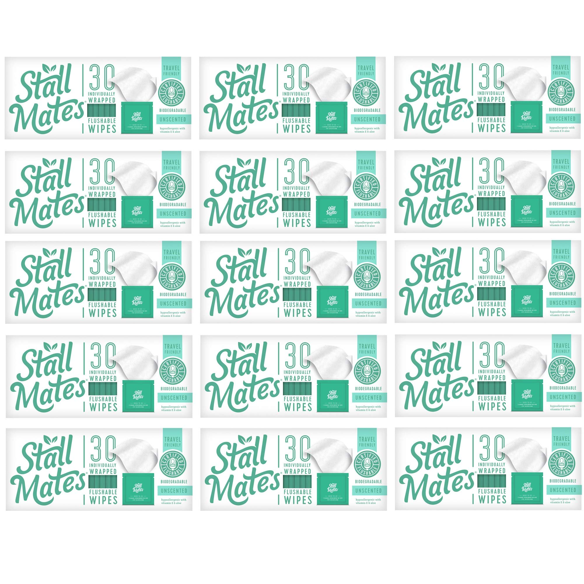 Stall Mates Wipes Flushable, individually wrapped for travel. (15 Boxes)