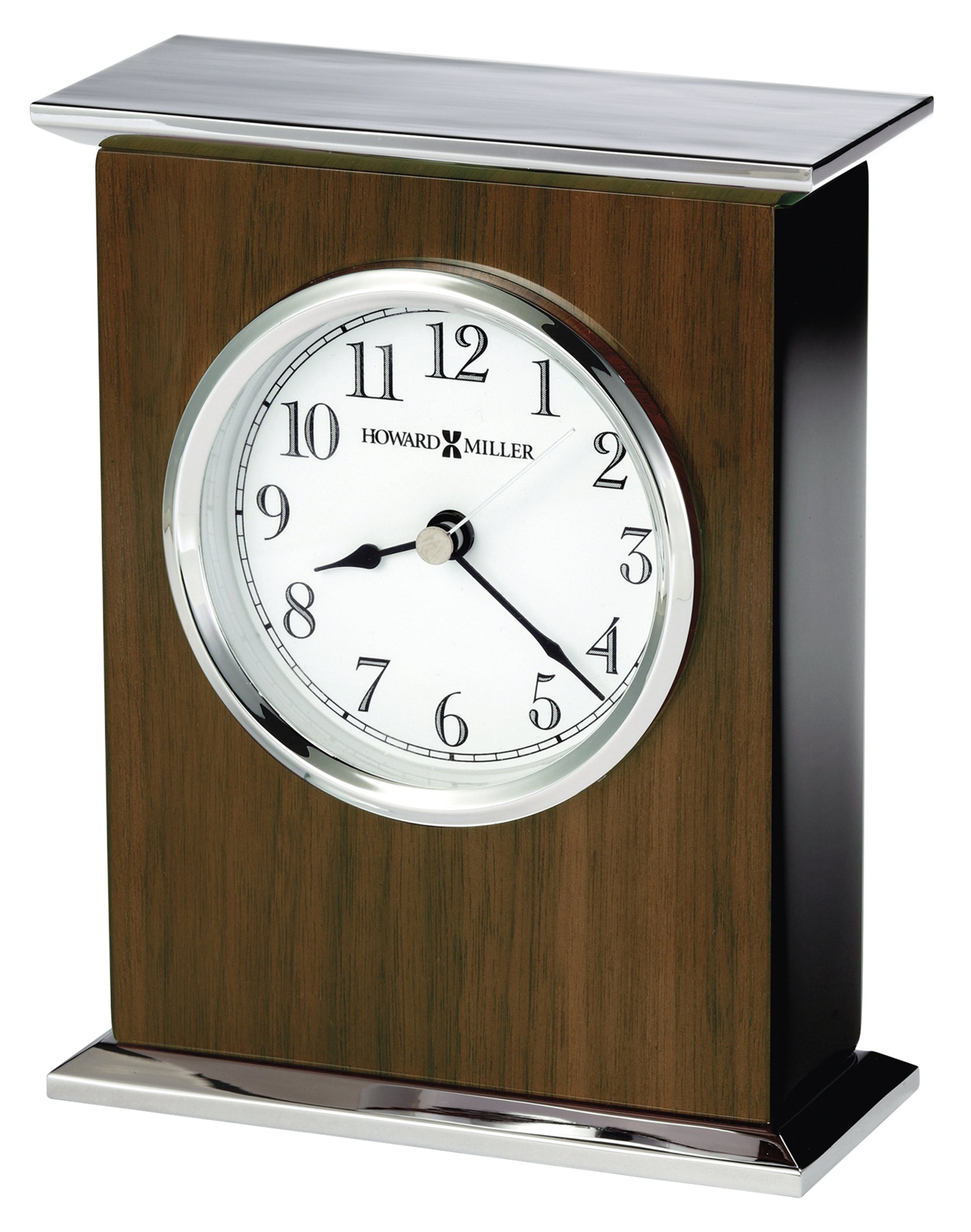 Howard Miller Verona Table Clock 645-807 ? High-Gloss Walnut Home Decor with Quartz Movement