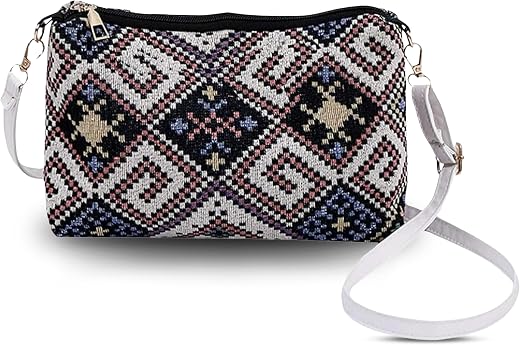 LIKE STYLE Ethnic Pattern Jute Crossbody Sling | Eco-Friendly Design with Secure Zipper & Detachable PU Strap