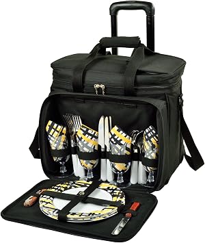 Picnic at Ascot Equipped Picnic Cooler with Service for 4 on Wheels Paris
