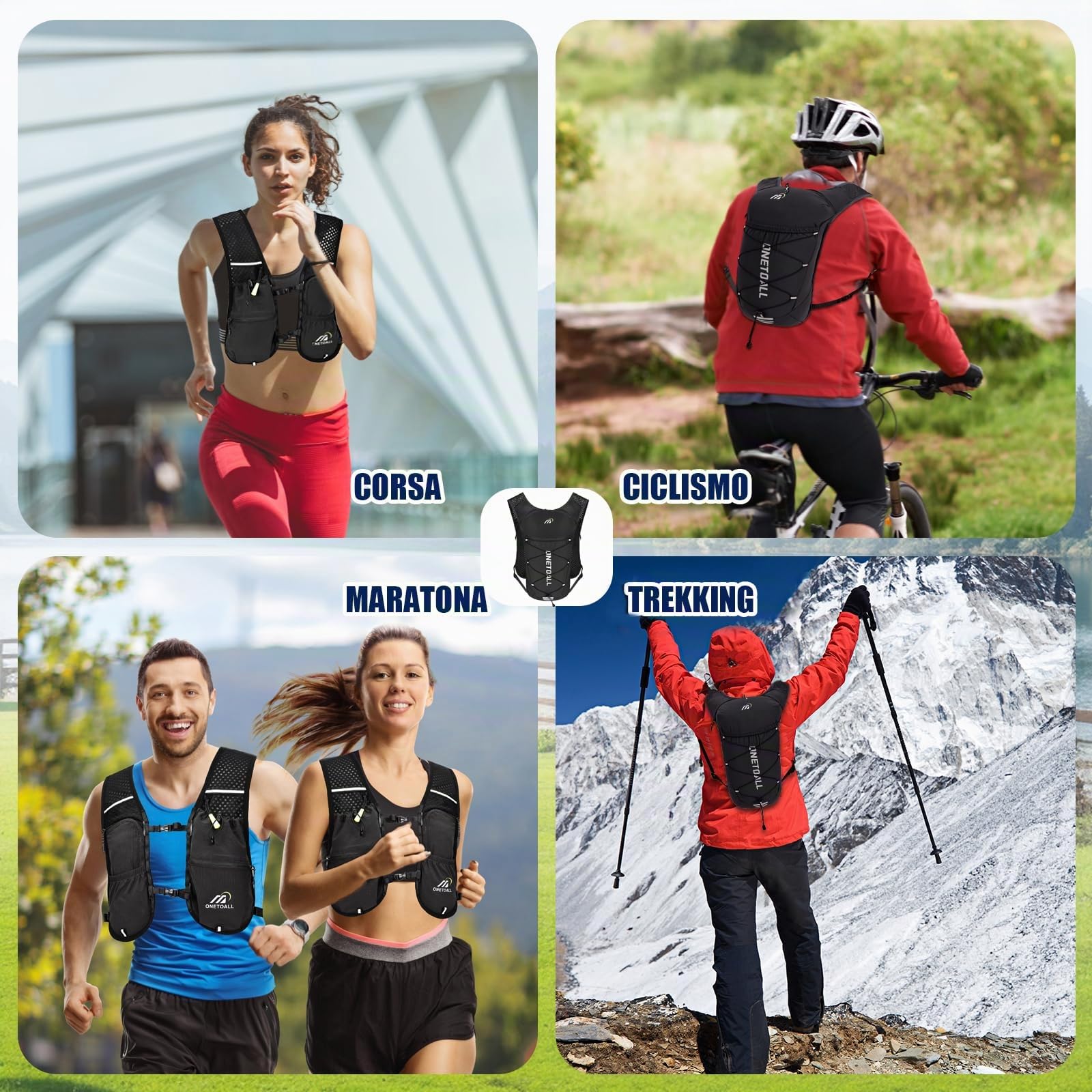 Zaino Trail Running, Gilet Running Uomo Donna, Running Vest con Soft Flask 500ml o Sacca Idrica 2L, Gilet Corsa per Idratazione Ultraleggero Riflettente per Corsa MTB Bici Moto Trekking