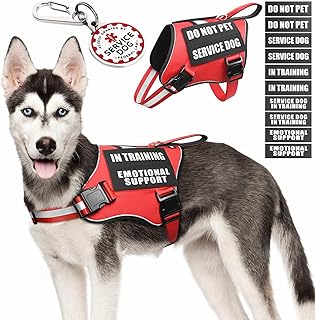 Service Dog Vest Harness+ID Tag+10 Patches,Metal Serivce Dog Tag&Reflective Emotional Support Dog Vest with
