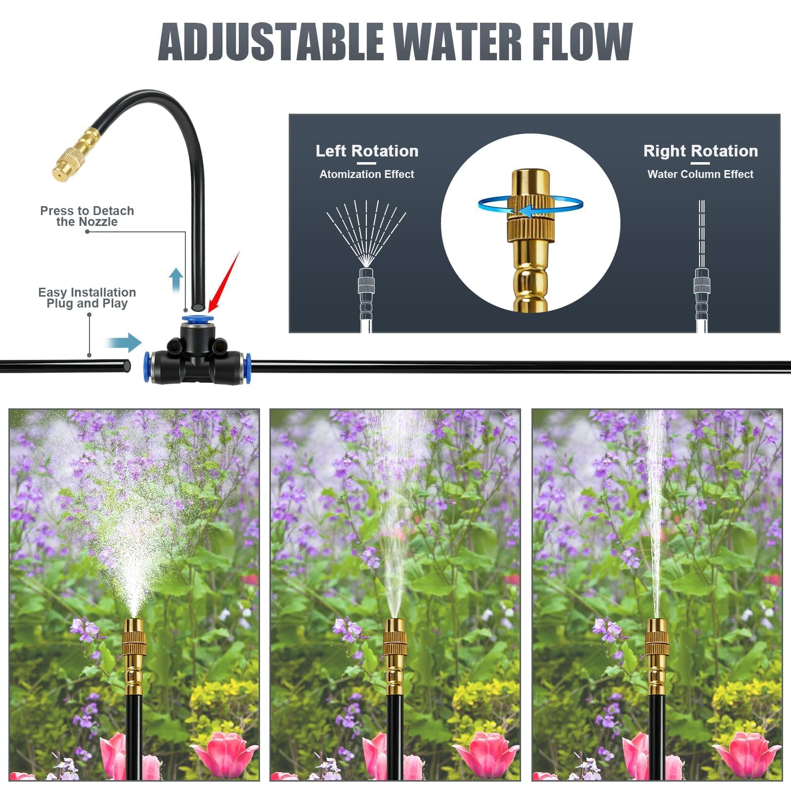 Sistema di irrigazione a goccia da 30,5 m, sistema di irrigazione automatico da giardino con 25 ugelli regolabili per irrigazione, kit di irrigazione per cortile, prato, piante, sistema di