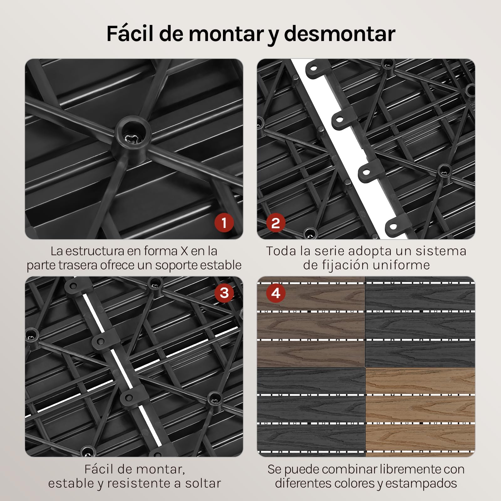 WOLTU 11x Suelo de WPC Baldosas de Madera Exterior para Porche Patios Jardin, 30 x 30 cm 1m² Suelo de Exterior Compuesta Azulejos Baldosas de WPC para Terraza Antracita