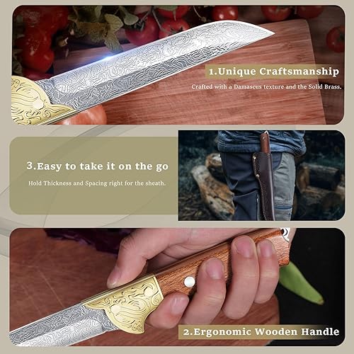 Miniatura 4 de Purple Dragon Cuchillo de deshuesar de acero japonés con funda de cuero, cuchillo de recortar con hoja elegante, cuchillo de deshuesar afilado para