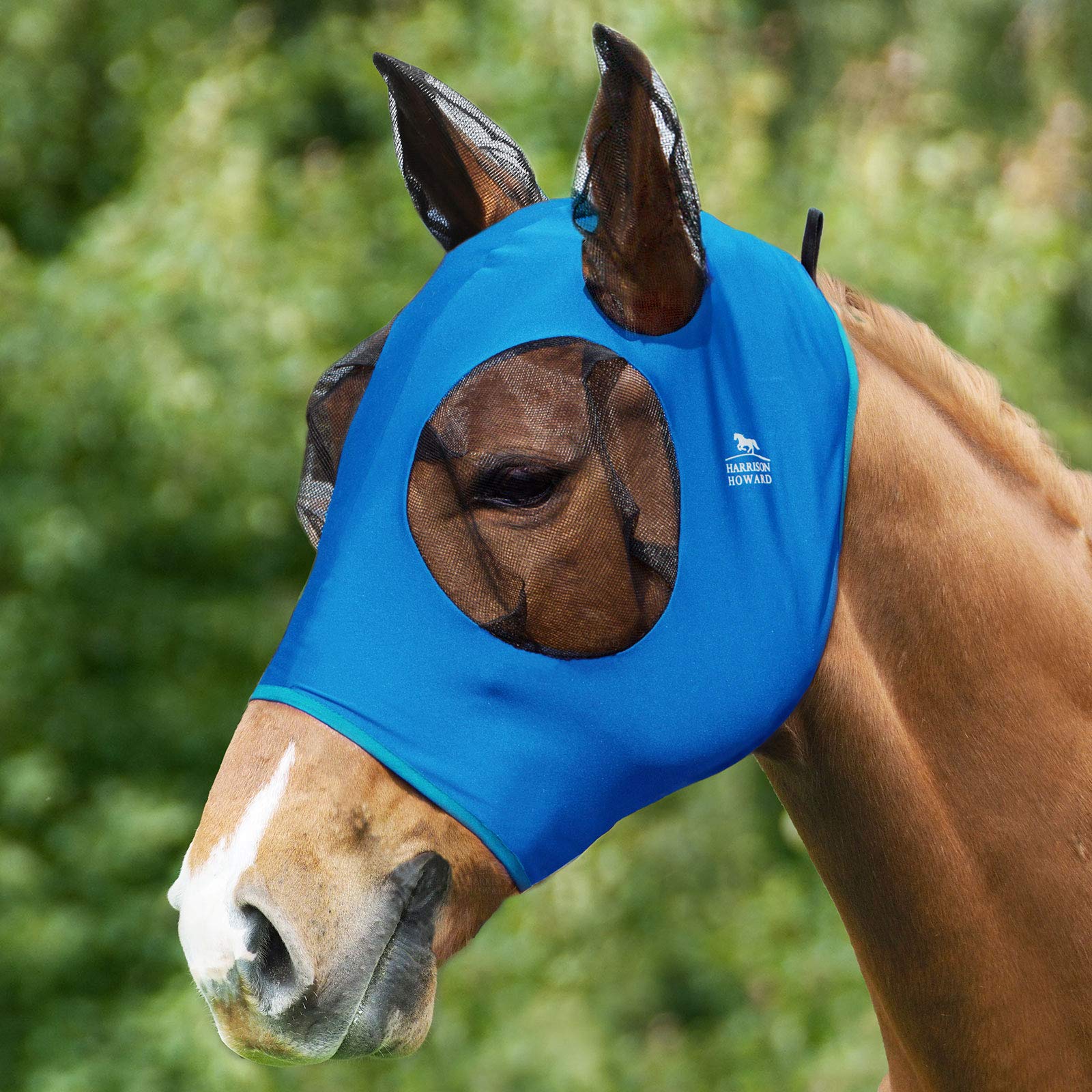 Harrison Howard Elasticity - Máscara de mosca para caballo, excelente comodidad con protección UV, máscara estándar para caballo, color azul celeste