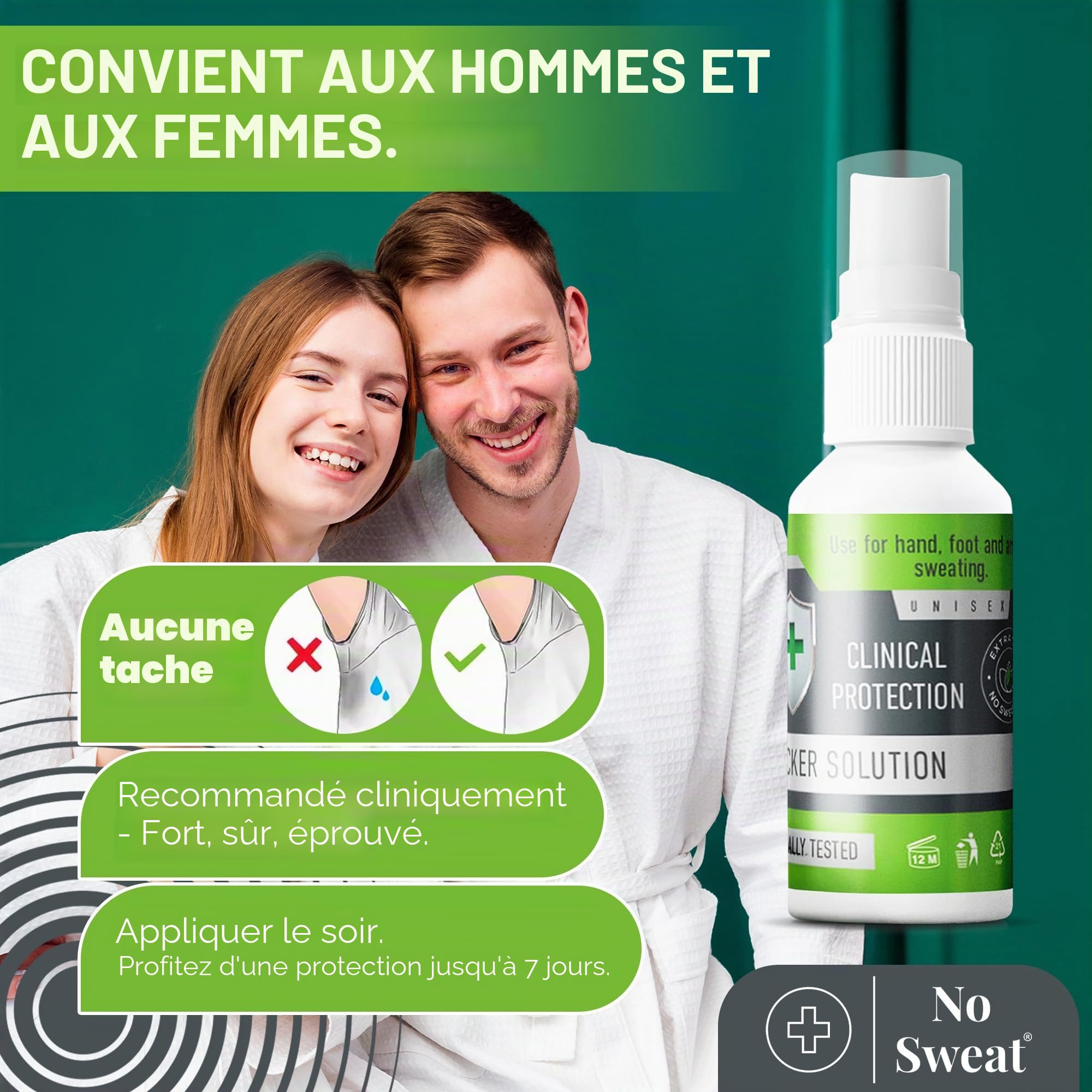 NO SWEAT Force maximale, déodorant puissant Liquide pour le traitement de la transpiration excessive et de l'hyperhidrose, dure jusqu'à 7 jours -50 ml)
