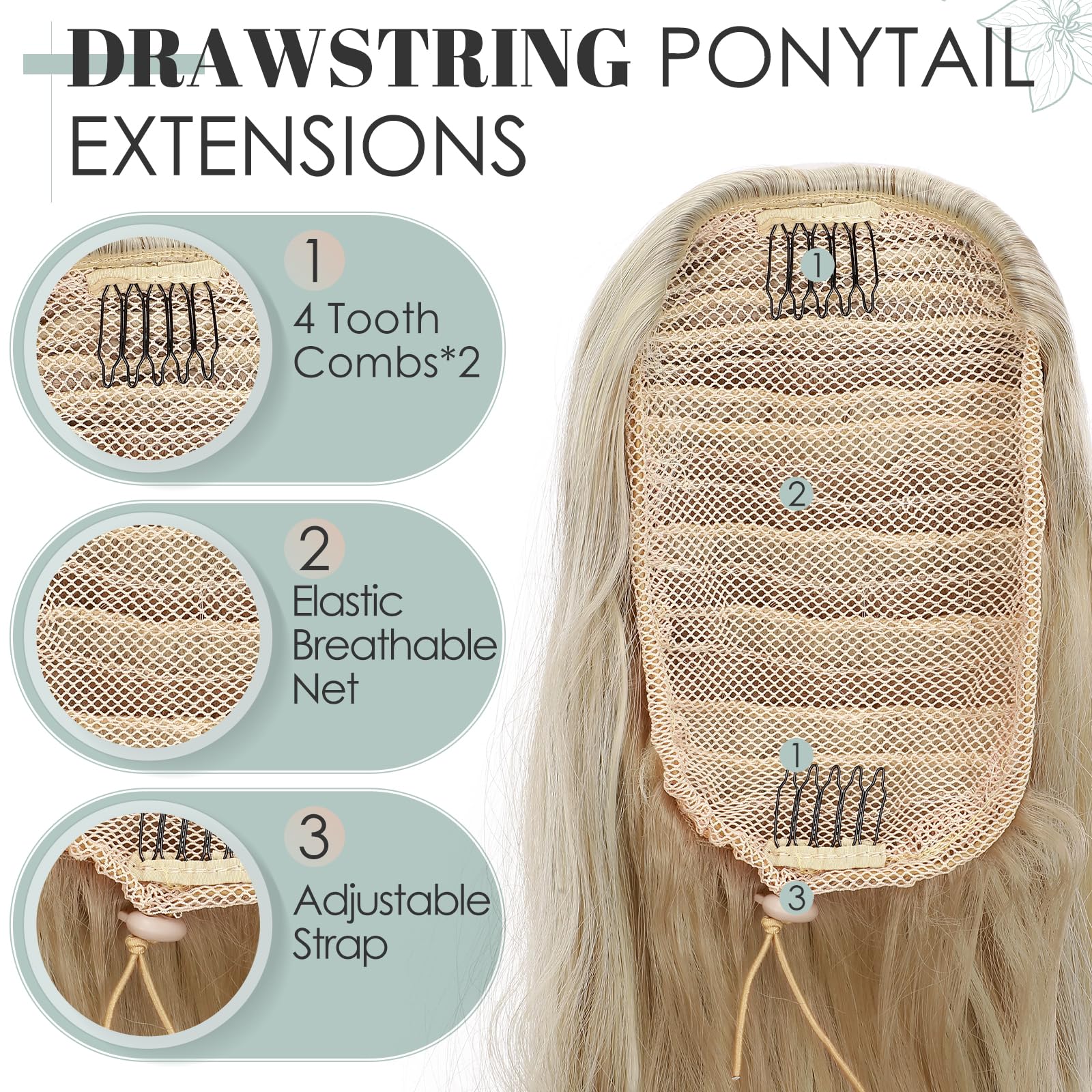 TESS Wavy Ponytail Extension, Drawstring Clip in Ponytail Hair Extensions, Long Hair Extensions, 24 Inches 160g - Image 4