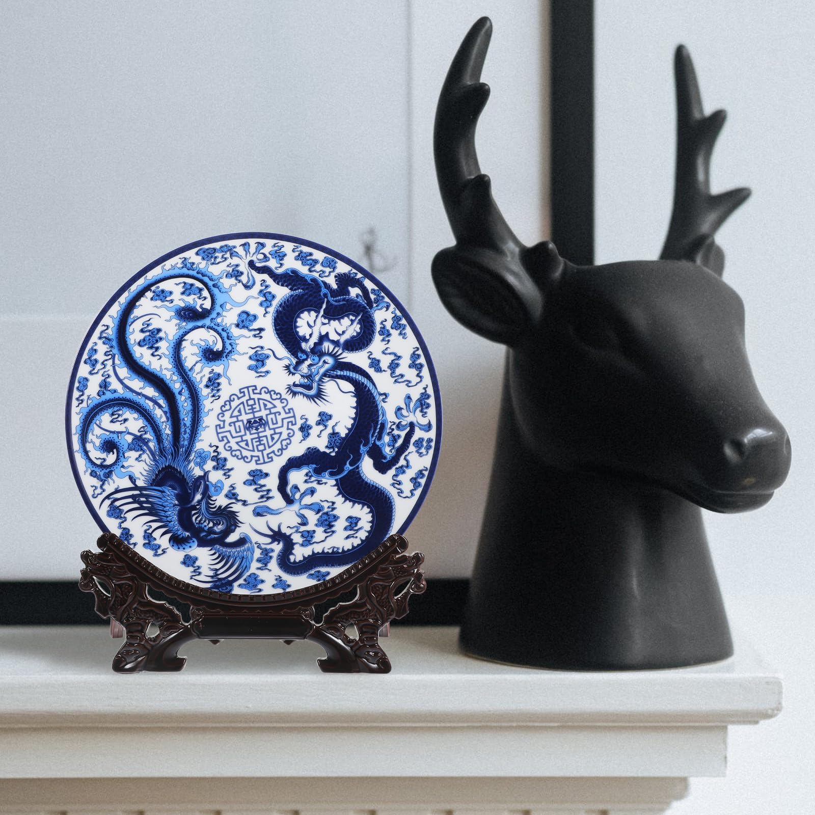 Plato Decorativo de Porcelana Azul y White, Cerámica, Estilo Chino