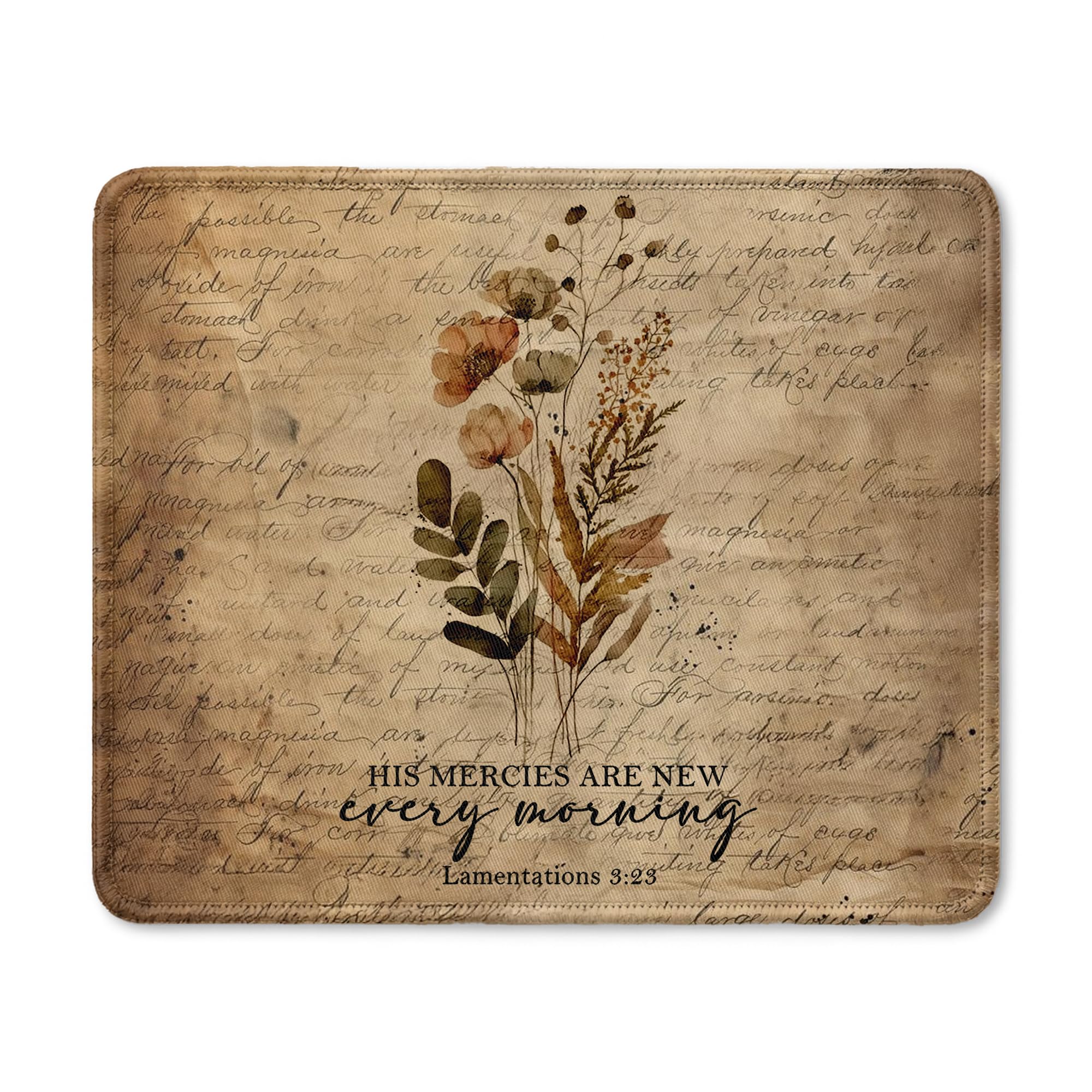 Vintage Floral Christian Scripture Mouse Pad, His Mercies are New Every Morning Bible Verse Mousepad for Desk Office Laptop, Religious Faith Mouse Mat for Women Girls, 9.5x7.9 Inch