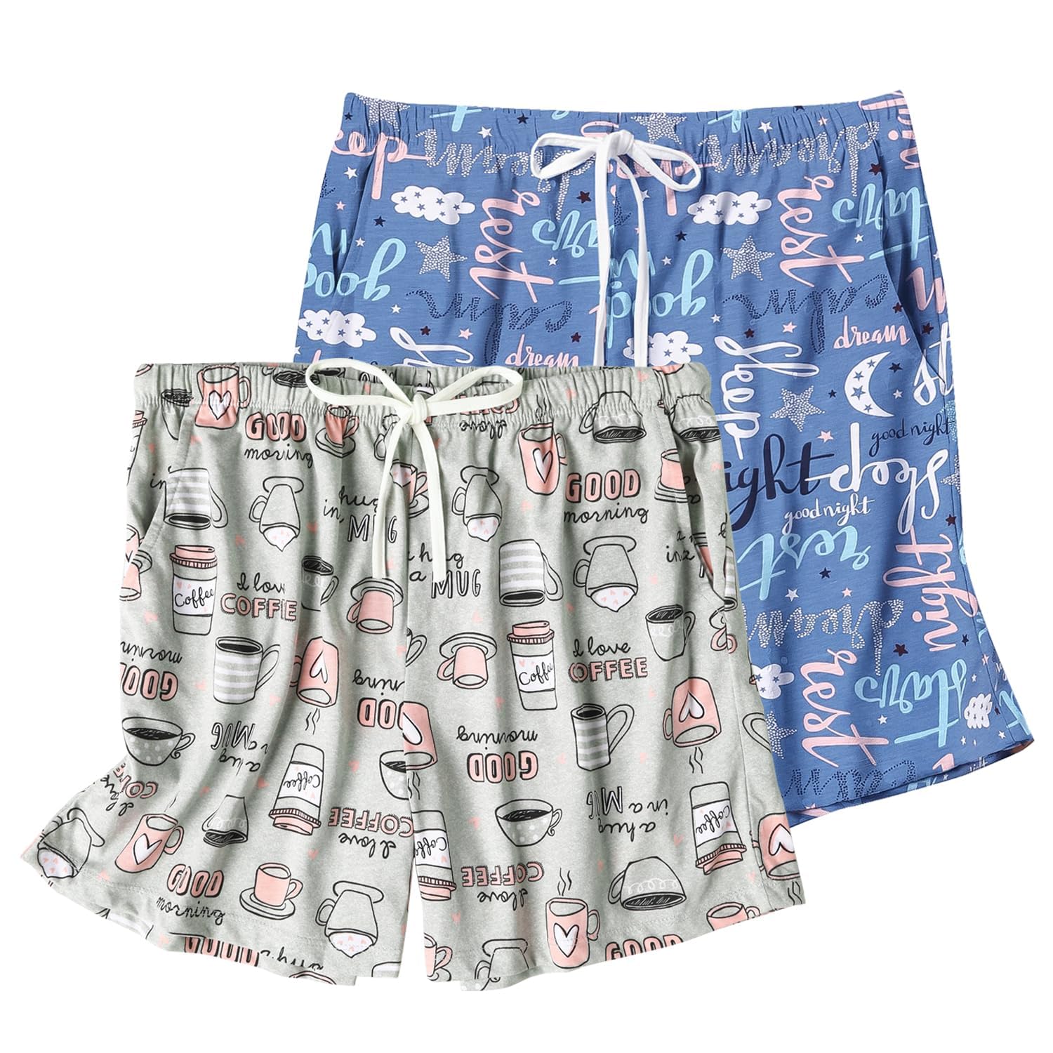 Pyjama Short Femme Coton Bas de Pyjama Femme Été Décontracté Léger Short de Nuit Court Pantalon avec Élastique Poches Latérales S-XXXL