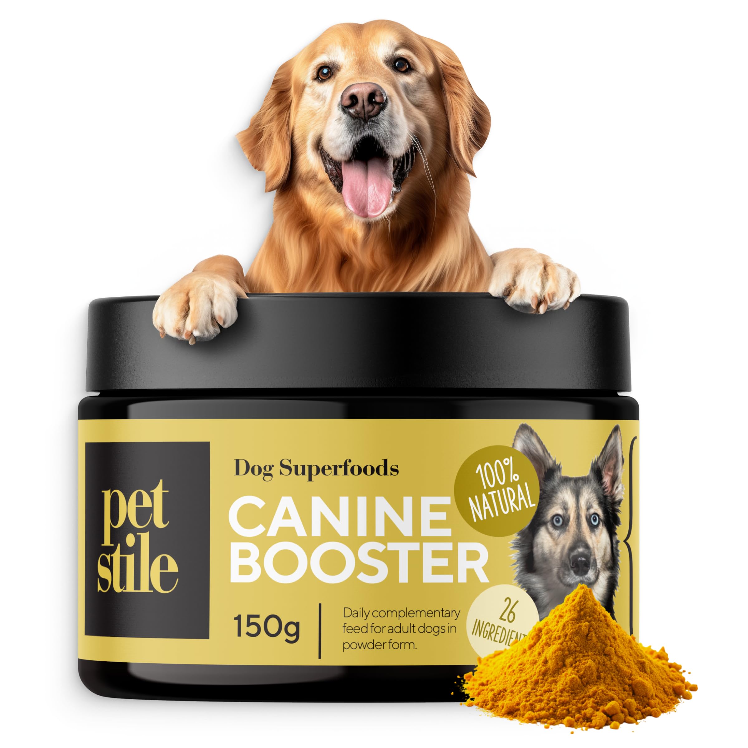 Canine Booster – Complément pour Chiens Adultes avec Moule Verte, Curcuma et probiotiques – Améliore mobilité, Digestion, Peau, Pelage, renforce l’immunité et Plus Encore