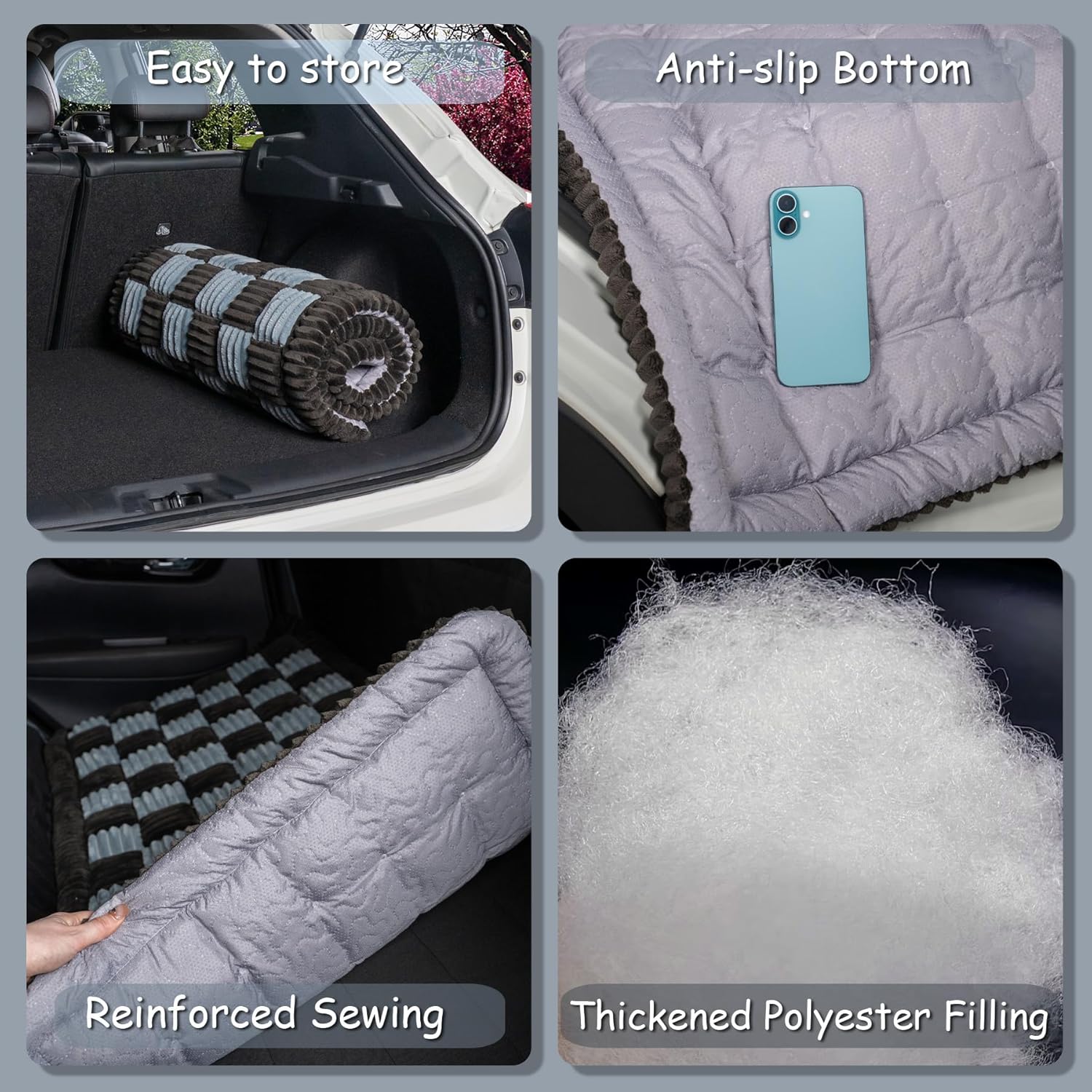 Dog Bed for Car Back Seat, Non-Slip Backseat Dog Car Bed Mat, Soft Furry Travel Pet Mat, Washable Blanket Custom Fit for Backseat Extenders and Hammock Seat Covers(54"×25" Gray)