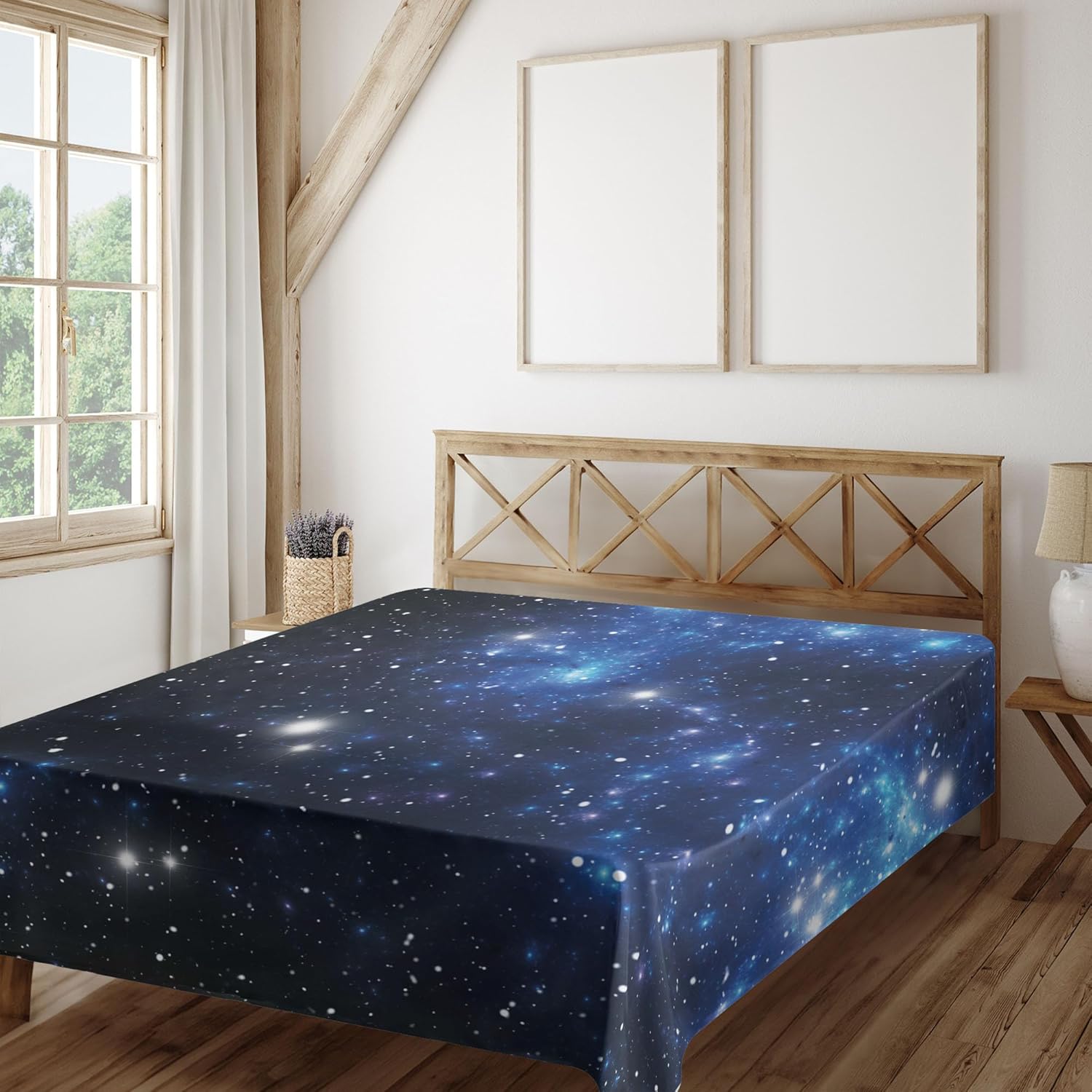 Ambesonne Constellation Flat Sheet, Outer Space Star Nebula Astral Cluster Astronomy Theme Galaxy Mystery, Soft Comfortable Top Sheet Decorative Bedding 1 Piece, Queen Size, Blue Black White