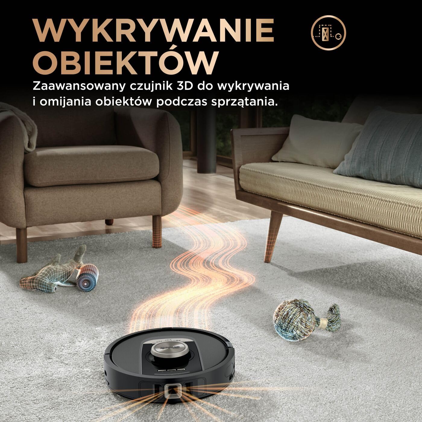 Shark PowerDetect Robot odkurzająco-mopujący 2 w 1, automatyczne opróżnianie, napełnianie i czyszczenie NeverTouch Pro (60 dni), 3D i LiDAR, NeverStuck, WiFi/aplikacja, czarny, RV2800ZEEU