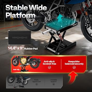 VIVOHOME 1100LBS Motorcycle Lift Scissor Jack, Wide Deck Hoist Stand, Black