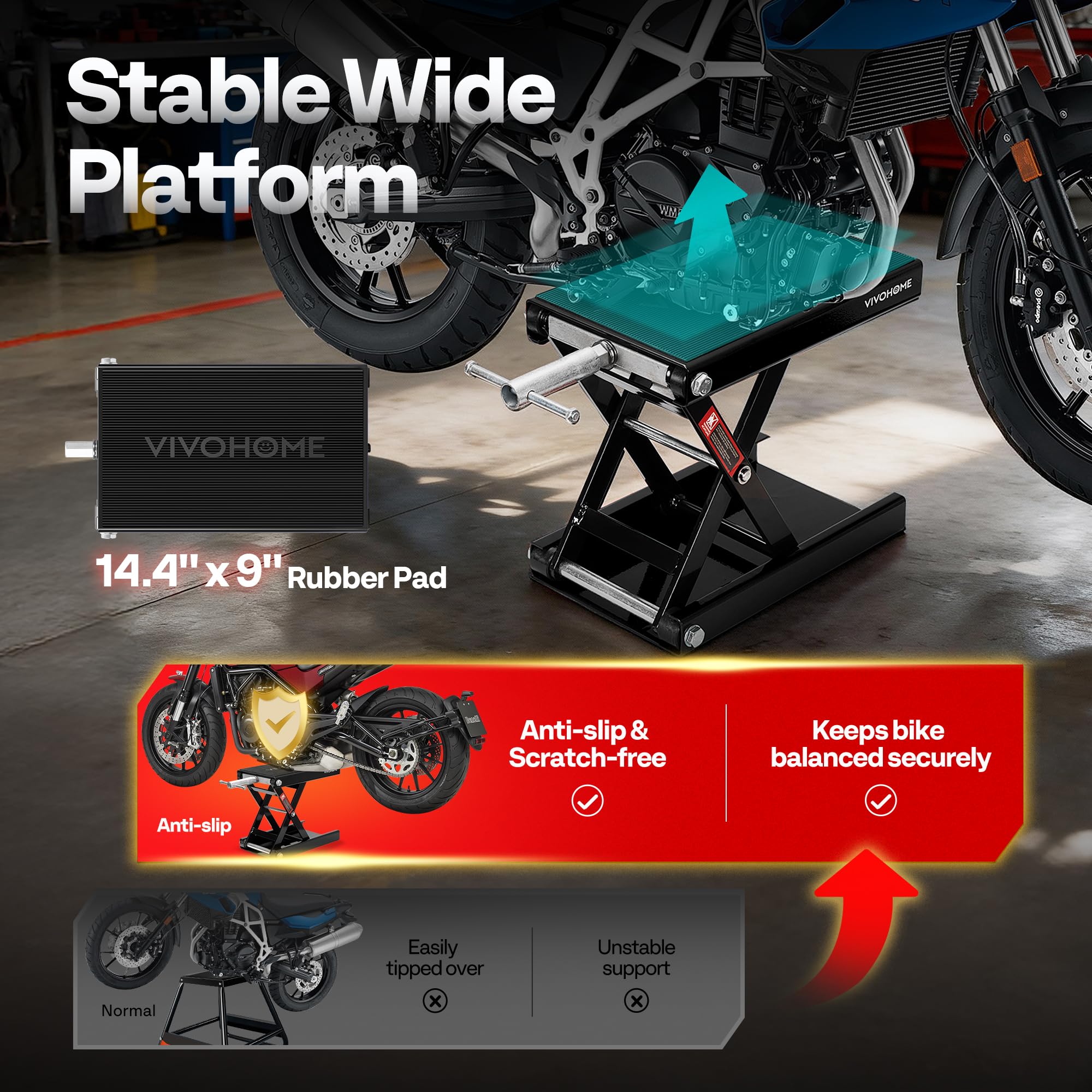 VIVOHOME - Soporte de acero para moto, elevador, para motos, cuatrimotos, motos, motos de suciedad, color negro