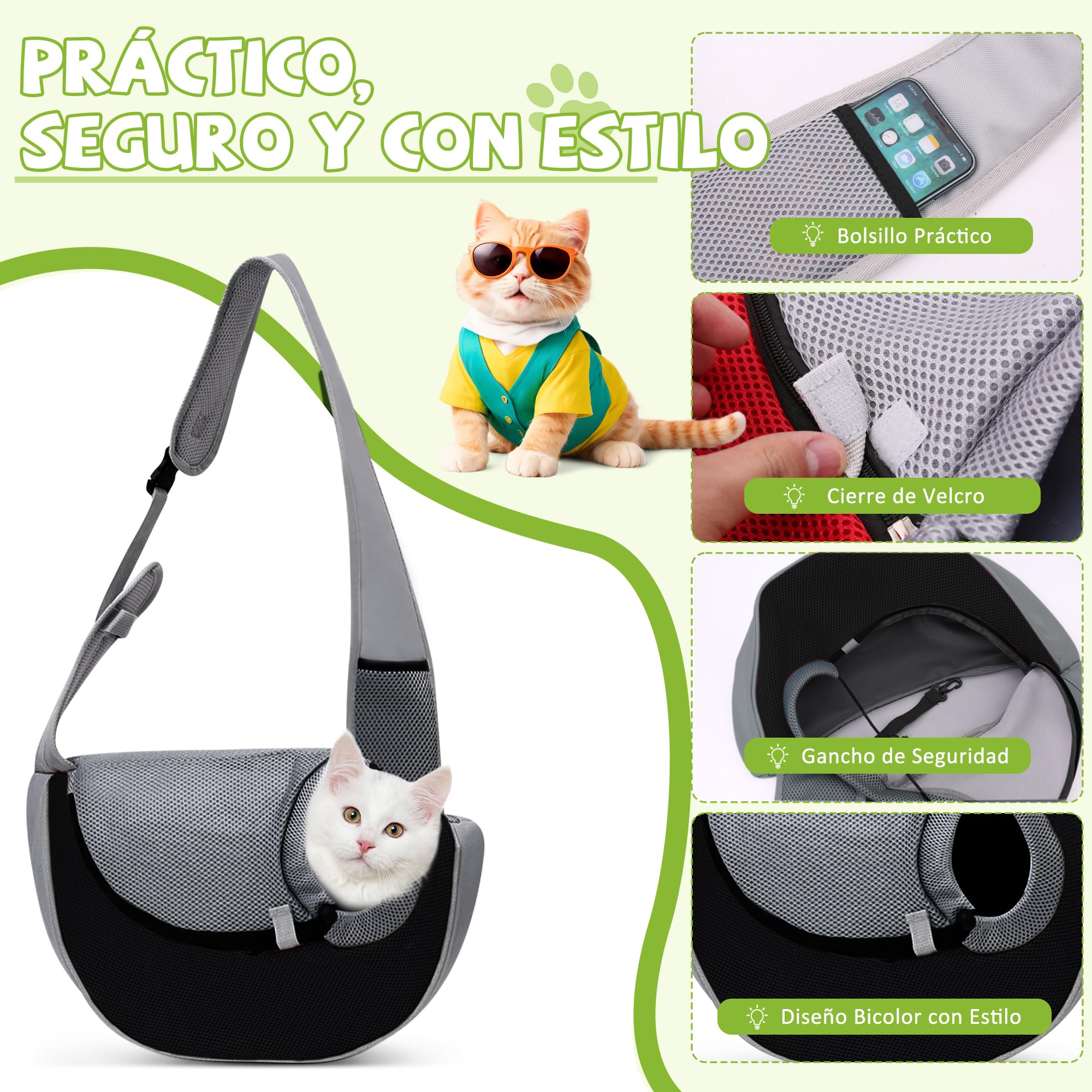 ALLSOPETS Transportín Bandolera para Perros y Gatos, Bolsa de Transporte Mascotas Pequeñas, Bolsa de Transporte para Viajes, Paseos y Visitas al Veterinario (Negro Clásico, S)