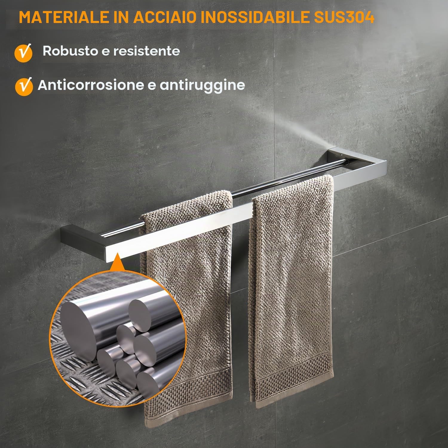 Beelee - Doppia barra portasciugamani da parete, 40 cm, cromata lucida, acciaio inox, BA8502C-40