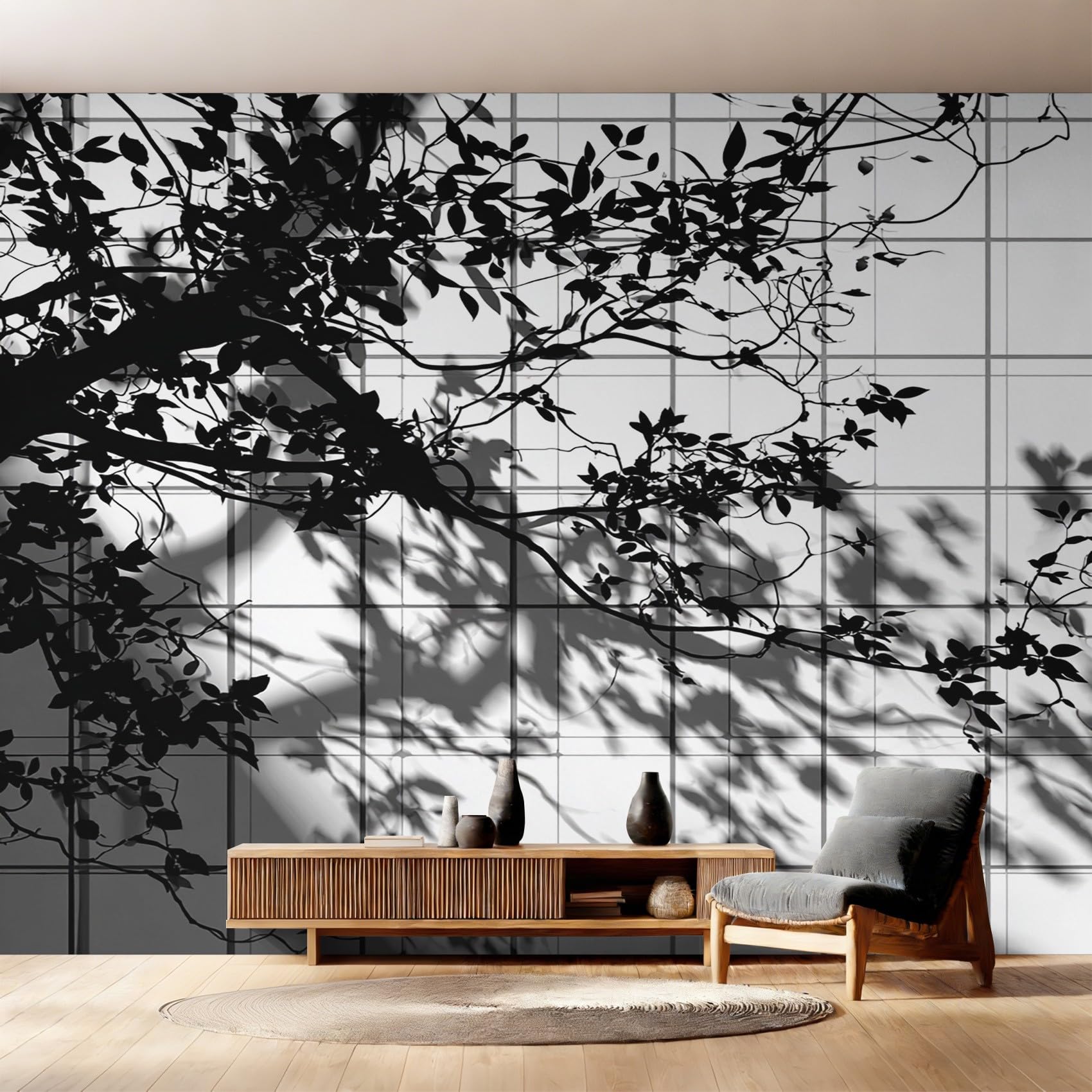 Papier peint intissé branche d'arbre moderne pour rénover un mur de salon facilement
