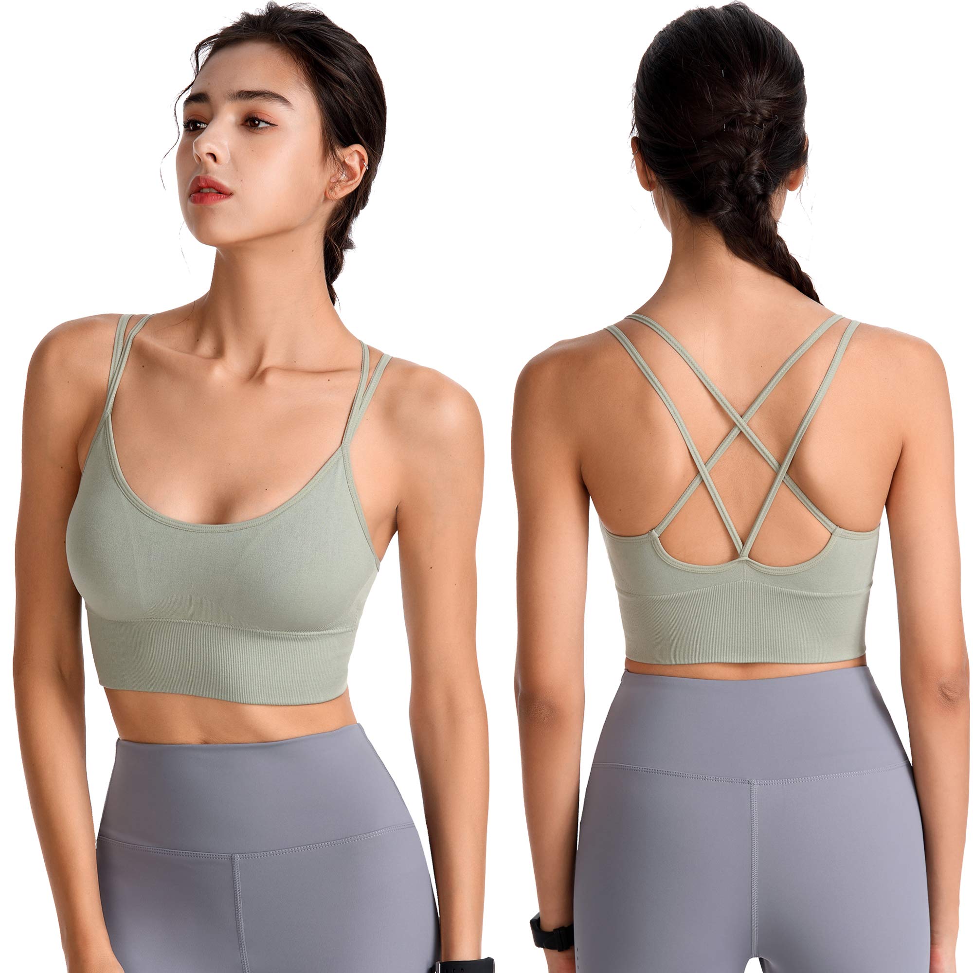 Sujetador deportivo entrecruzado con tiras para mujer, sujetadores sin costuras para niñas, sujetadores recortados acolchados para yoga, entrenamiento, fitness, almohadillas extraíbles de bajo
