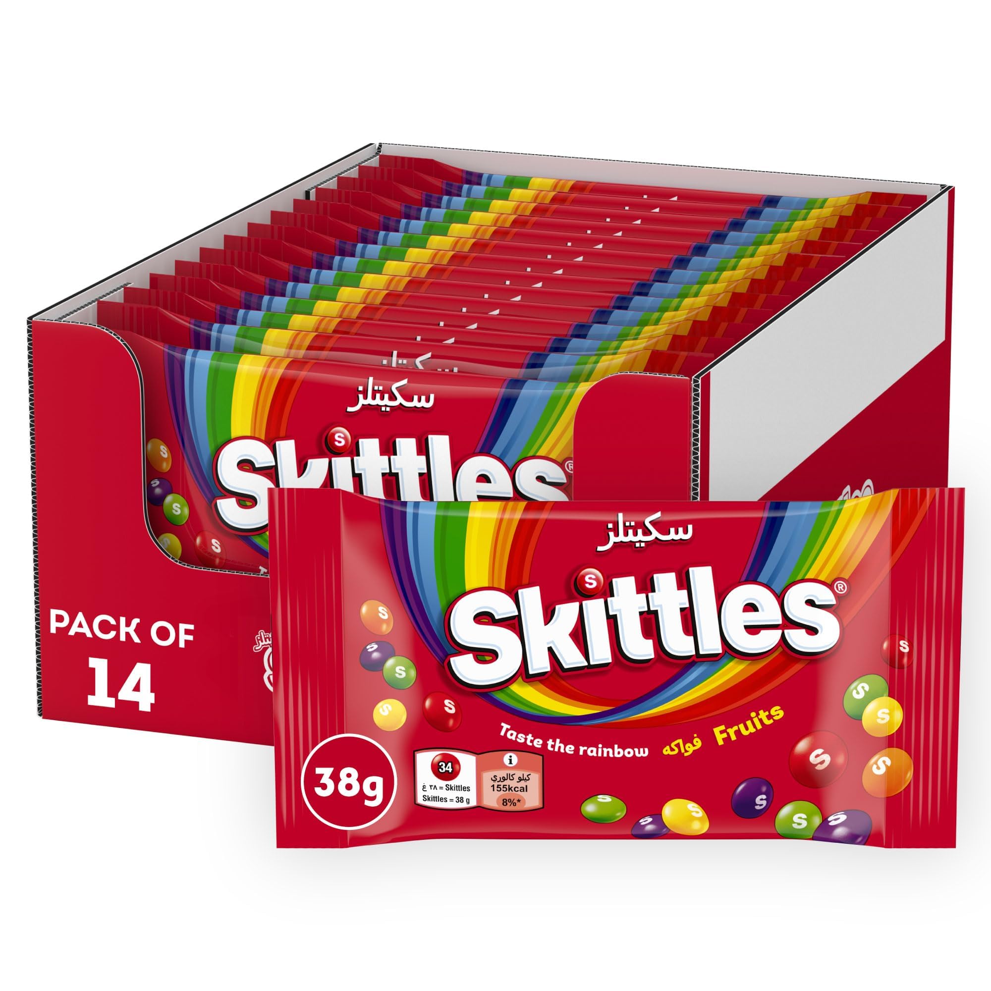 Original Fruits Candy 38g, Taste the Rainbow, Candies with Blackcurrant, Lemon, Lime, Orange & Strawberry