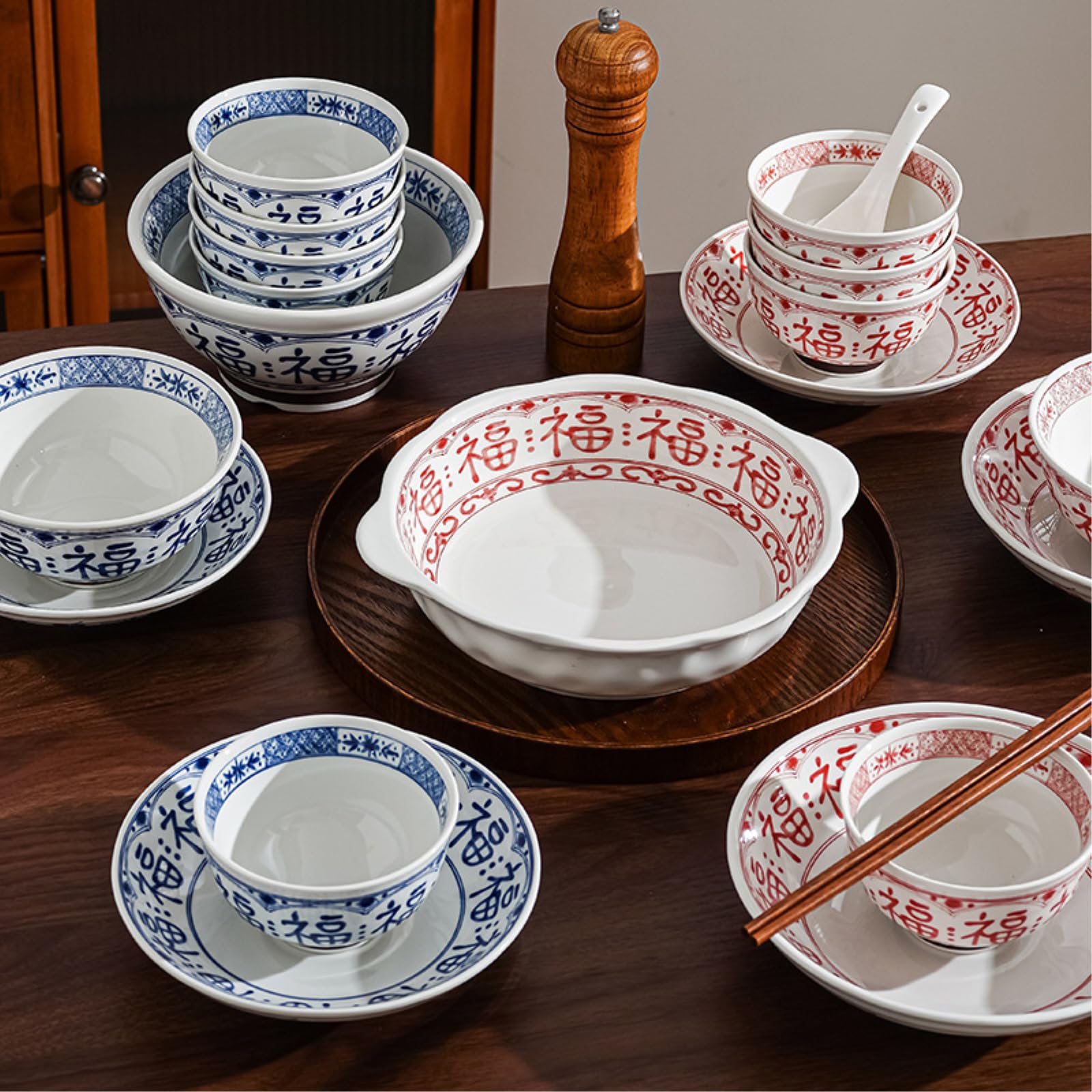 Unterglasur-Schüssel-Set, Keramik, Lamian-Nudeln, 30,5 cm, Doppelohr-Stein, Suppenschüssel / Duofuhong