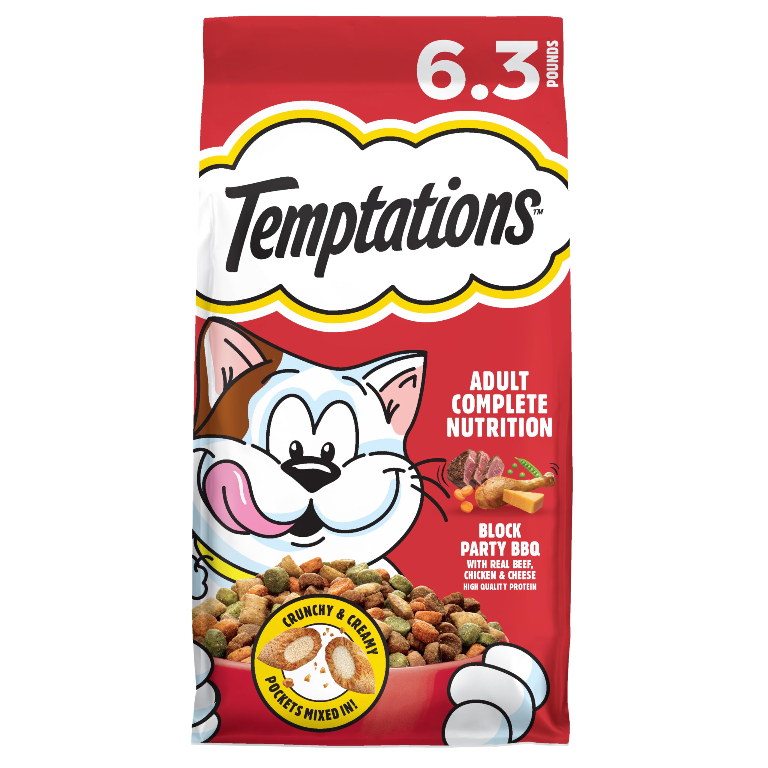 Photo 1 of ***EXPIRATIONP:10/4/26***  Temptations Block Party BBQ Flavor Adult Dry Cat Food, 6.3 lb, 3 Pack