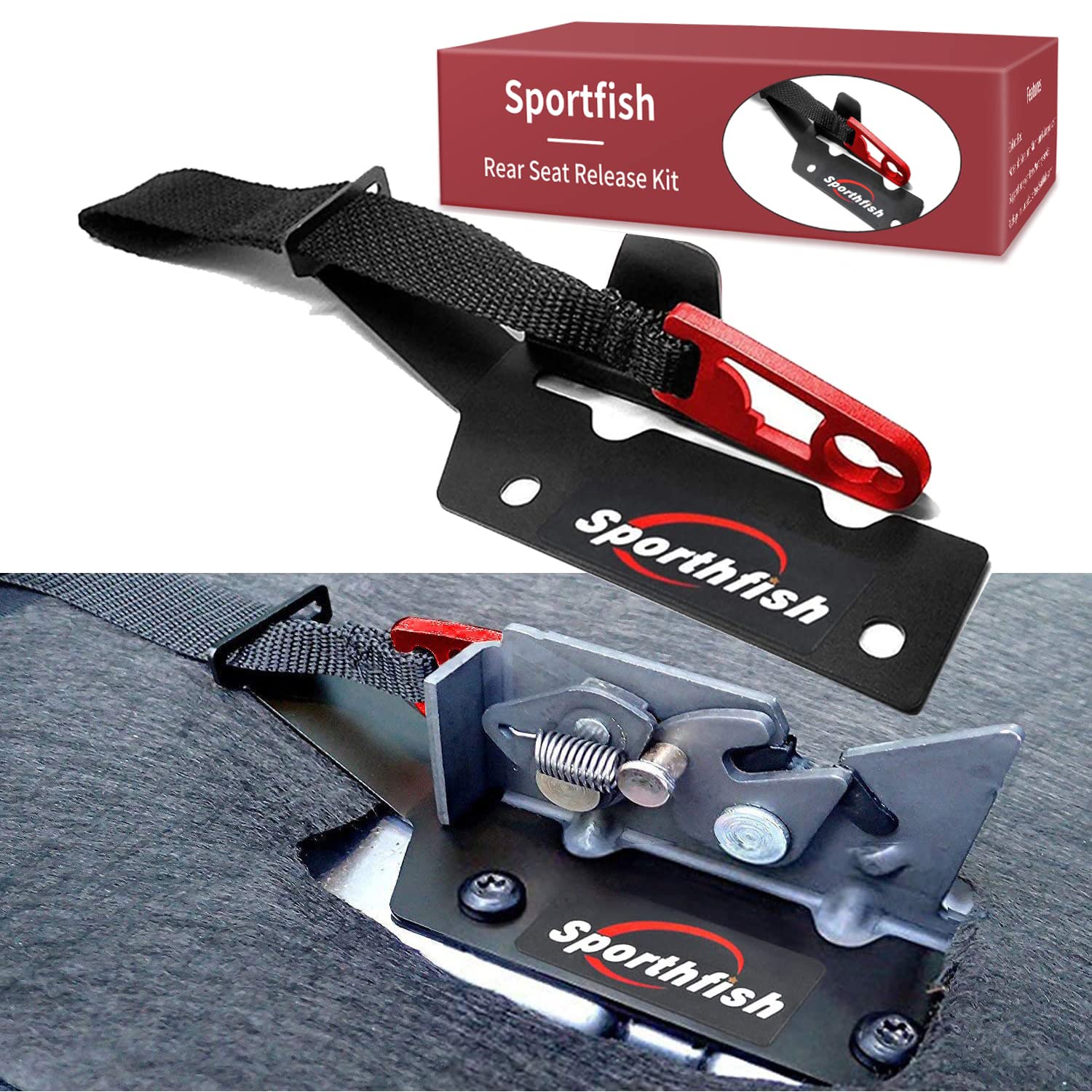 Sporthfish Rear Seat Release Kit Strap Compatible for Ford SuperCrew F-150 (2009-2018),SuperCab F-150 (2015-2018) F-150 Raptor (2017-2018) F-250/F-350 (2017-2018) (Red)