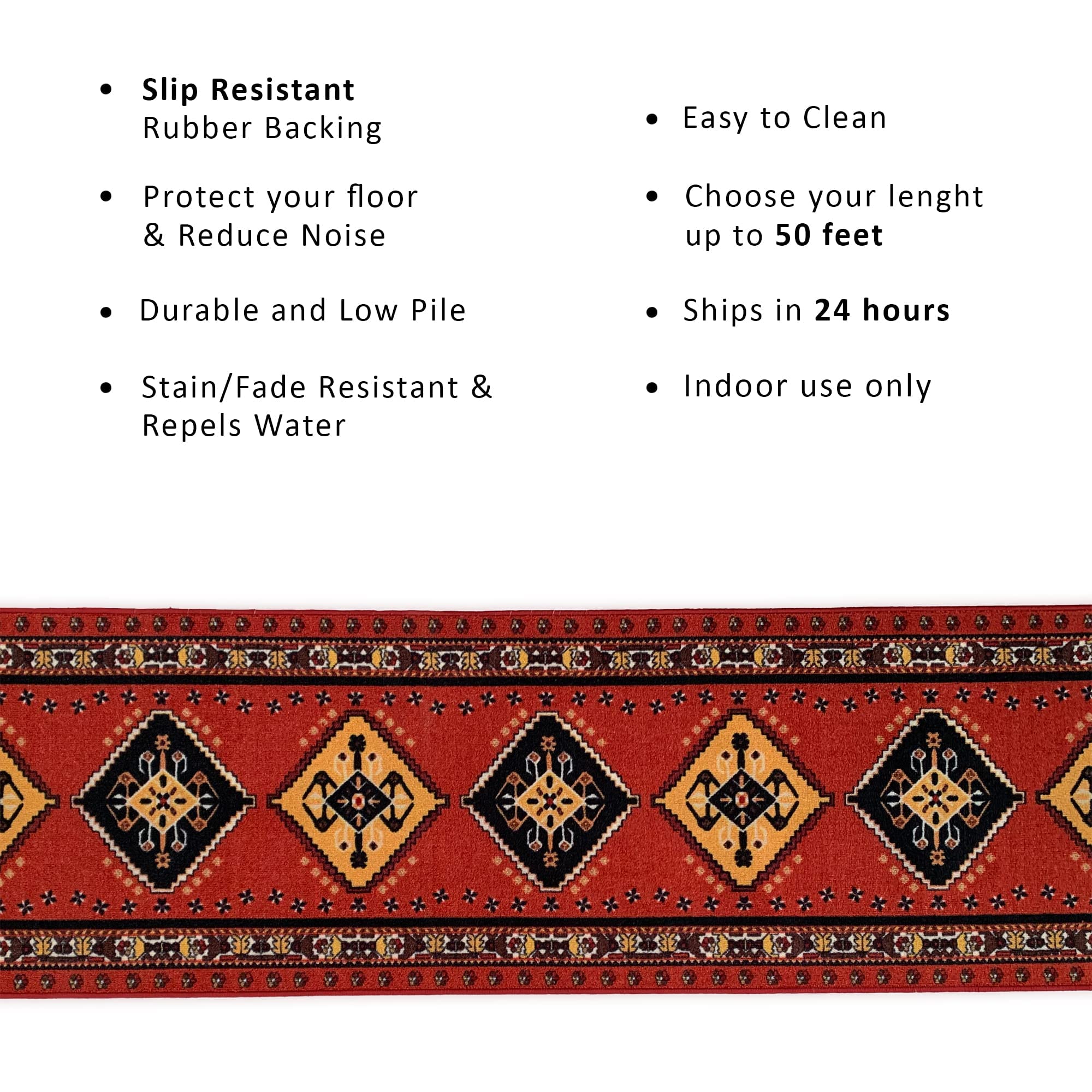 Custom Size Southwestern Design Burnt Orange Color Rubber Backed Non-Slip Hallway Stair Runner Rug Carpet 26 Inch Wide by Your Length 26in x 8ft