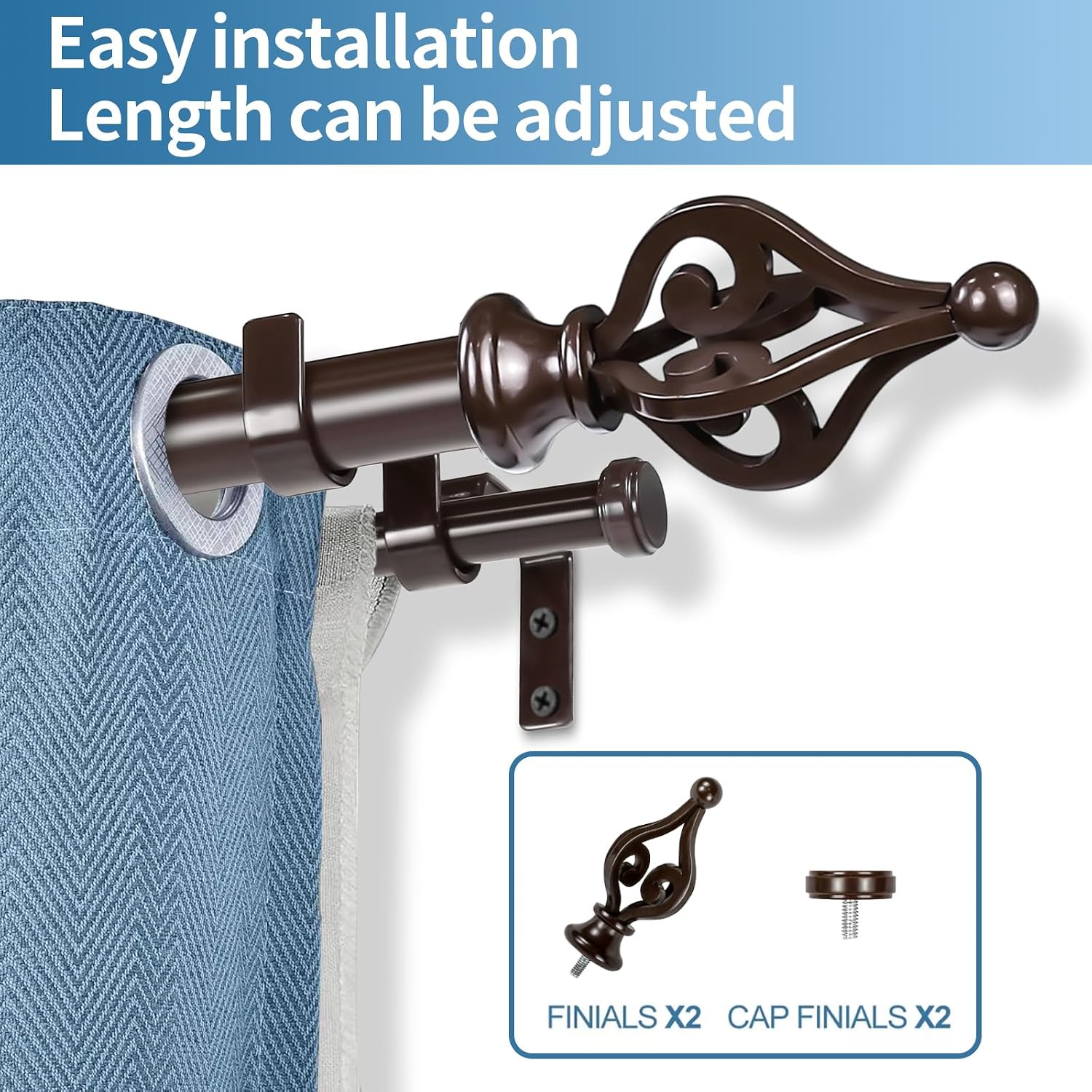 Urbanest Portia Manhattan 1" 5/8" Double Drapery Curtain Window Rod Set - 84" to 120", Bronze