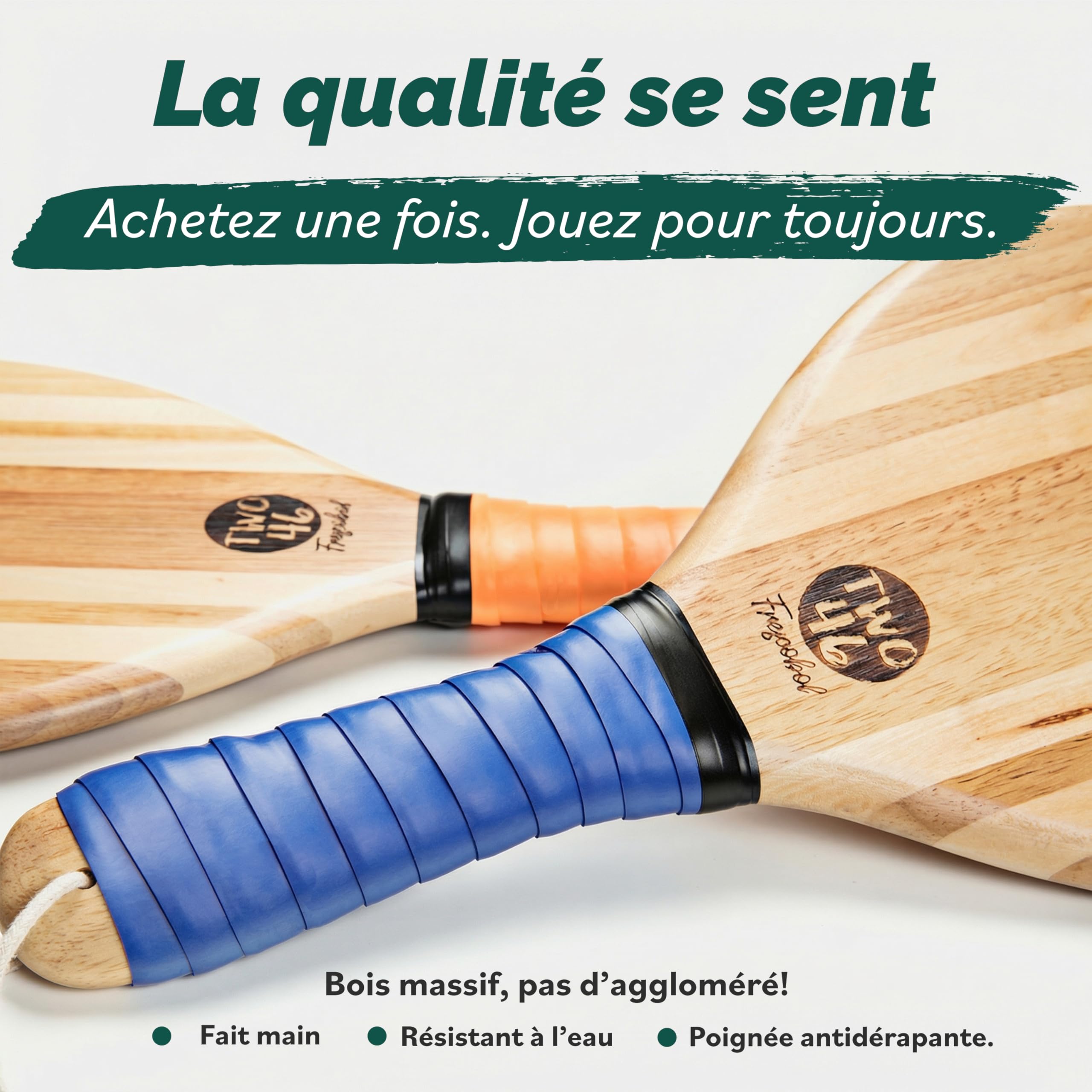 two46 | Raquettes de Plage Premium Set | Frescobol-Le Nouveau Sport Tendance d'origine de l'Amérique de Sud | Raquettes en Bois Faites Main de Haute qualité, Choix Individuel de Balle et Sac adapté