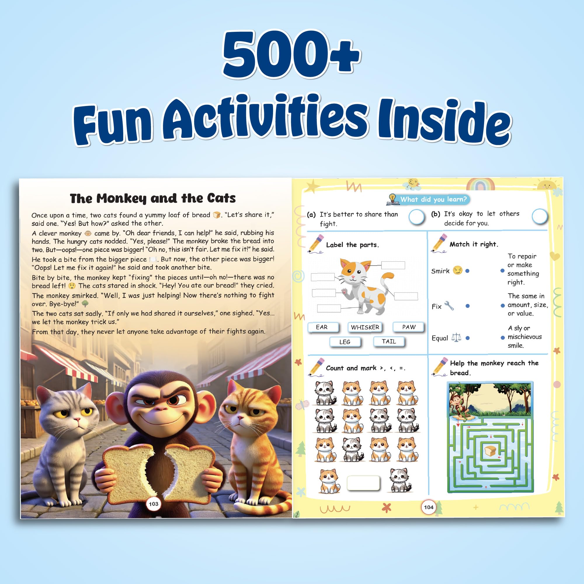 100 Panchatantra Moral Story Book for Kids, Includes The Monkey & The Cats, The Thirsty Crow, 500+ Linked Activities with Bright Pictures, ... Kids 4-8 Years (100+ Panchtantra Story Book) 1