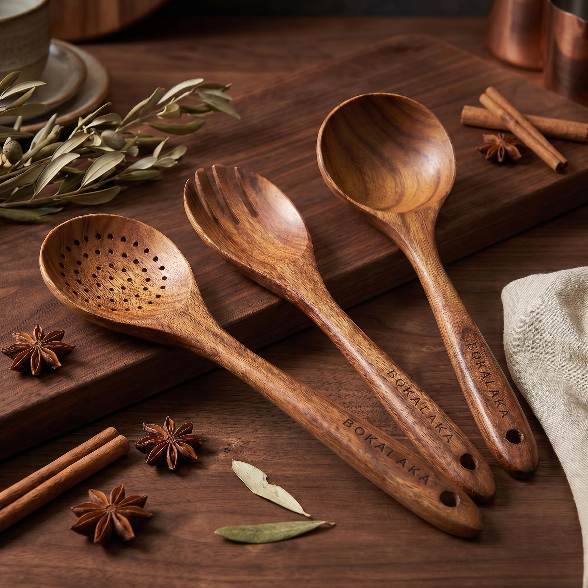 Holzlöffel zum Kochen, 10-teiliges Küchenutensilien-Set aus natürlichem Teakholz zum Kochen, Holz-Kochutensilien, Holzspatel zum Kochen