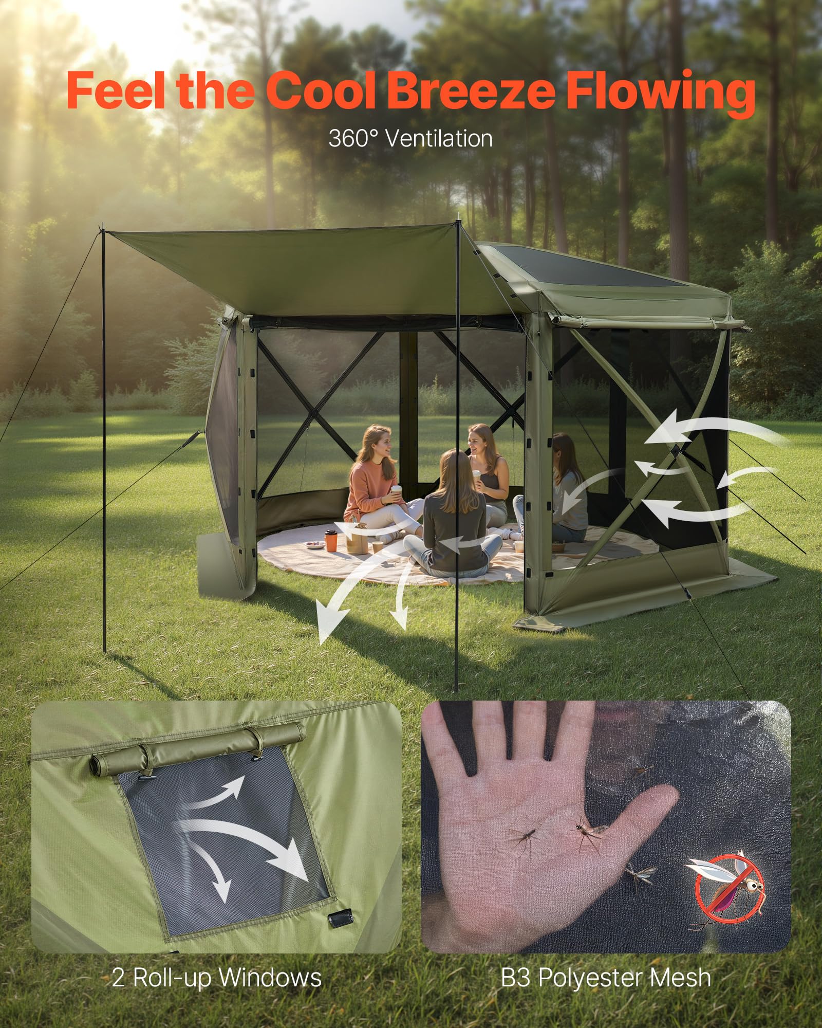 VEVOR Carpa Plegable de 6 Lados 3 x 3 m, Pérgola de Jardín con Techo Desmontable y Bolsa de Transporte, Carpa de Exterior para 6 a 8 Personas, para Fiesta, Camping, Playa, Patio, Jardín, Verde