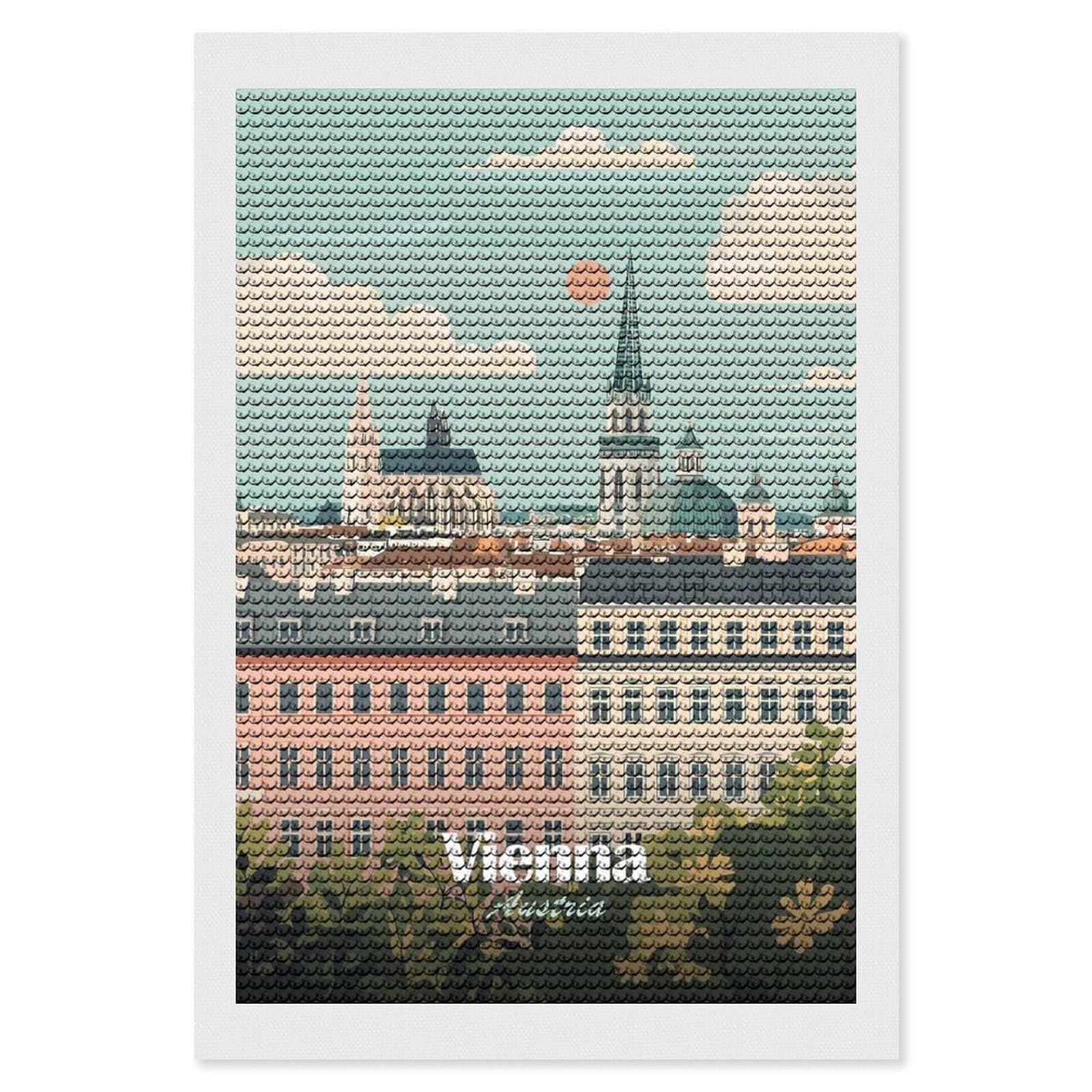 Junmoney Vienna, Austria Cityscape Illustration DIY Diamond Art Canvas Kit 8"x12", Christmas Gift, for Family Craft Time, Leisure Activity, Home Wall Art