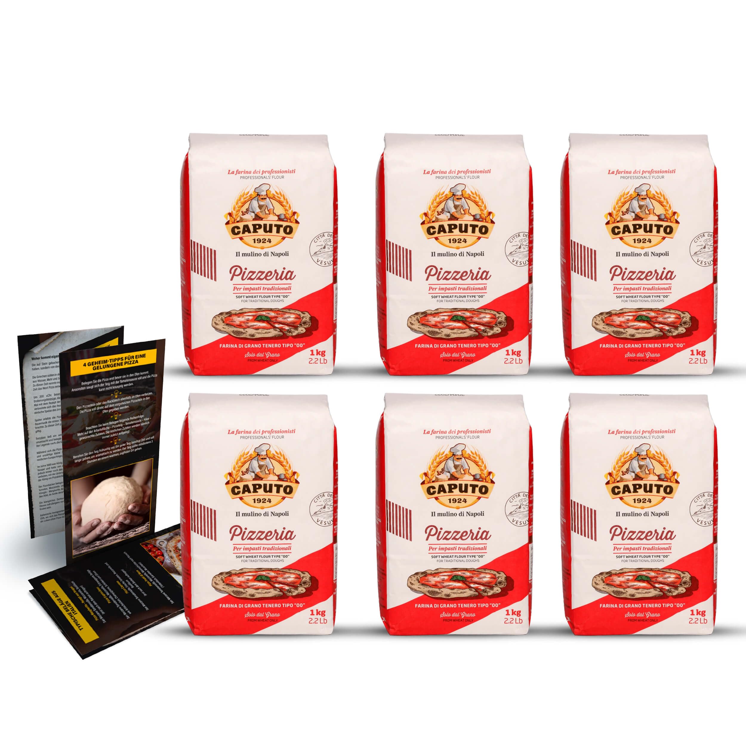 DELICRET - 6x1kg Caputo Pizzeria + Original Pizzarezept und Tipps | Gehzeiten bis 24h | Pizzamehl Typ 00 | Pizza Mehl