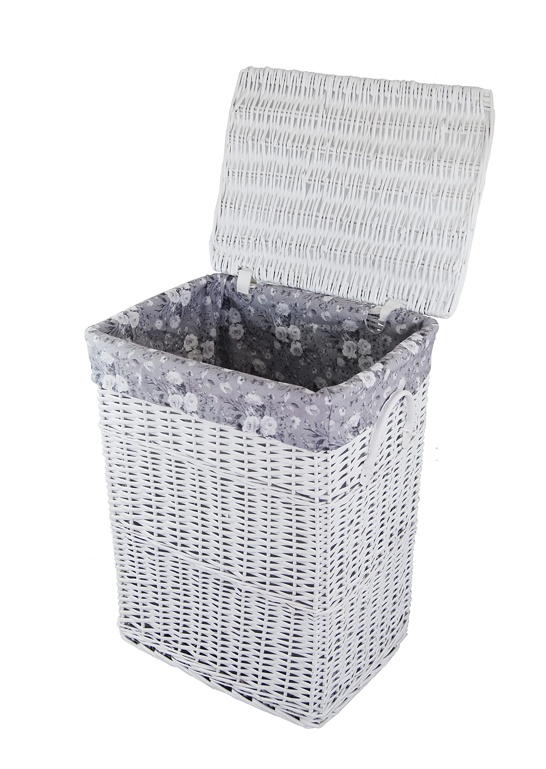 Wäschekorb Wäschetruhe Weide weiß Blumenmuster grau 48x36 H.62