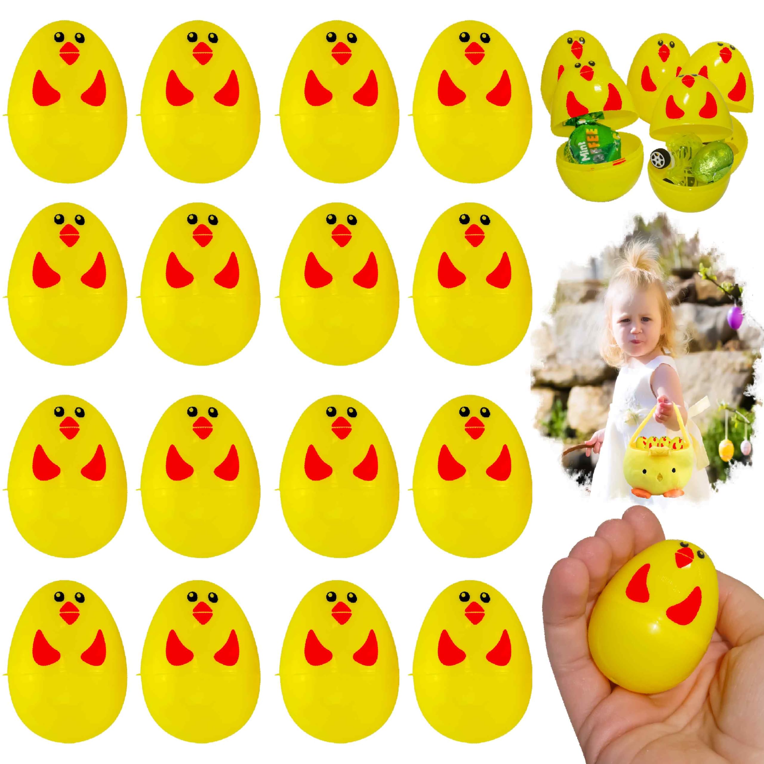 SRVertex 16x Yellow Easter Chick Fillable Plastic Surprise Eggs - Perfect for Filling with Sweets, Chocolate and Gifts for Easter Hunt - Vibrant Decorative Fillers, Size-6cm