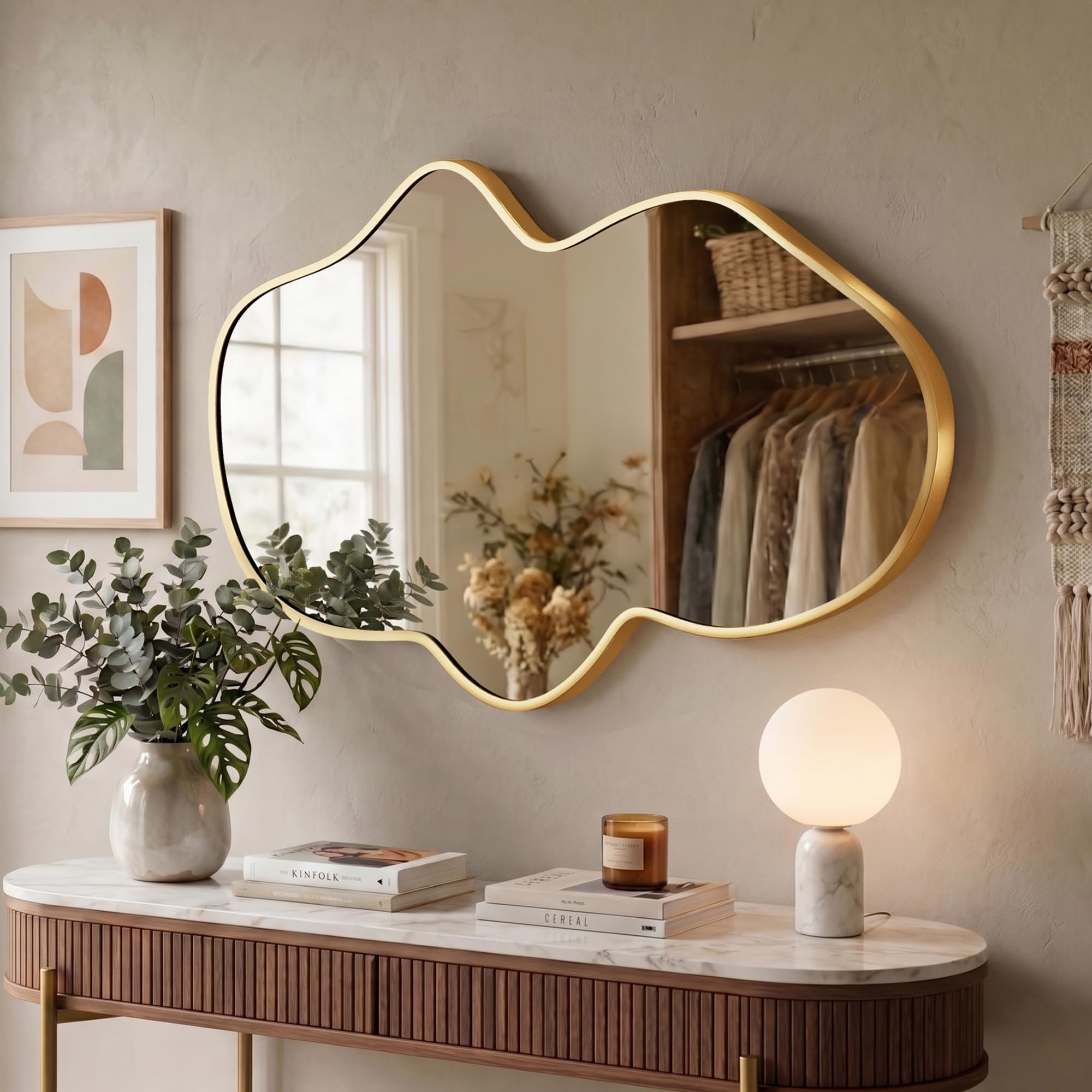 Specchio Da Parete Ondulato, Specchio Irregolare con Cornice In Metallo per Bagno, Camera Da Letto & Ingresso, Specchio Decorativo Asimmetrico con Vetro Temperato