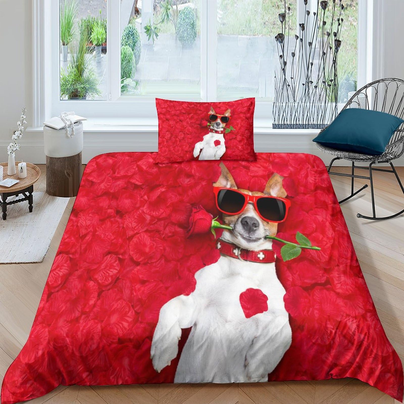 Housse de couette chien 3D imprimé lit 1 personne parure microfibre avec taies