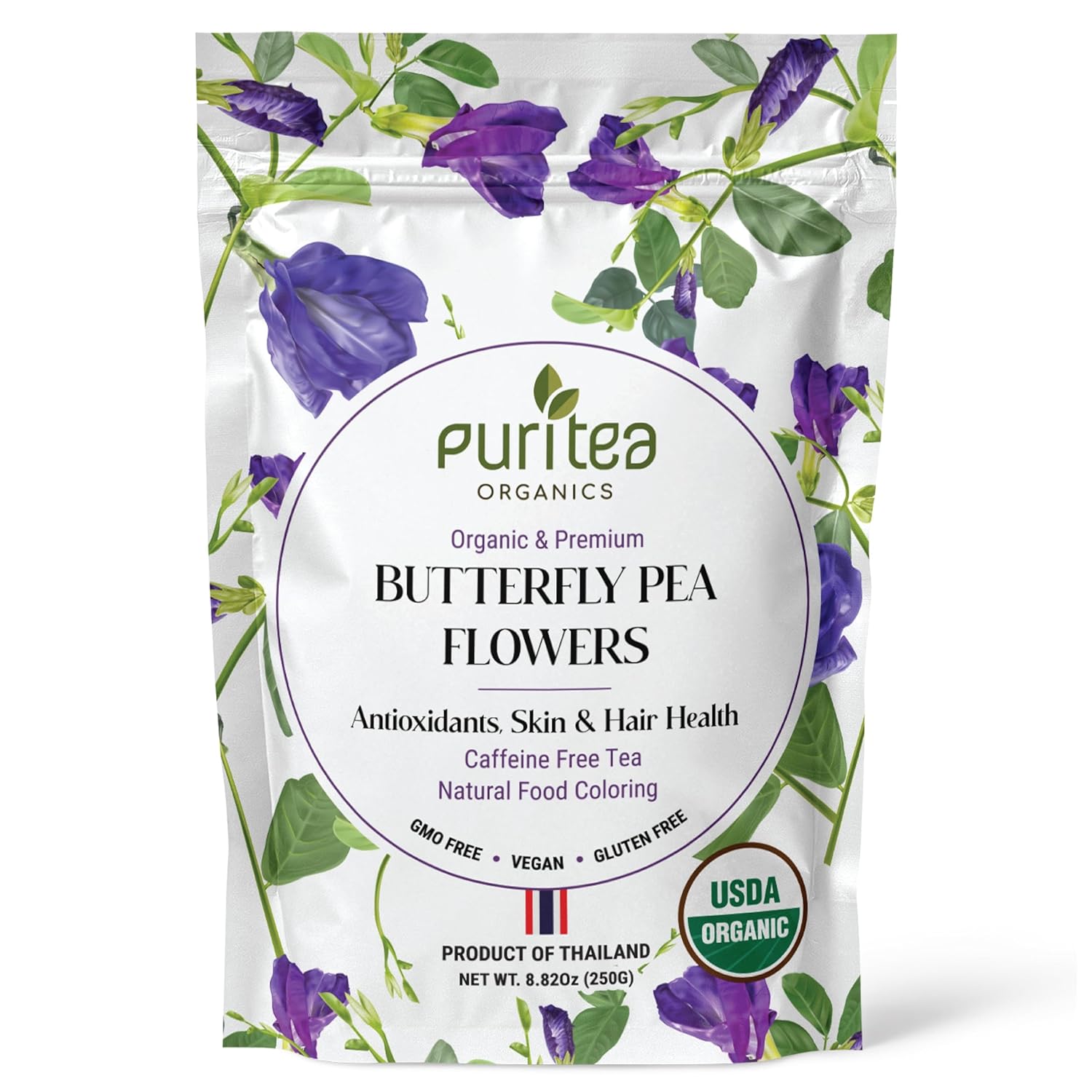 USDA Organic Butterfly Pea Flower Tea, 8.82oz, 750+ Cups | Great for Iced or Hot Brewed Herbal Tea | Natural Blue & Purple Food Coloring | Rich Source of Antioxidants | Caffeine Free, Non-GMO, No Sugar (Butterfly Pea Flowers 8.82 Oz)