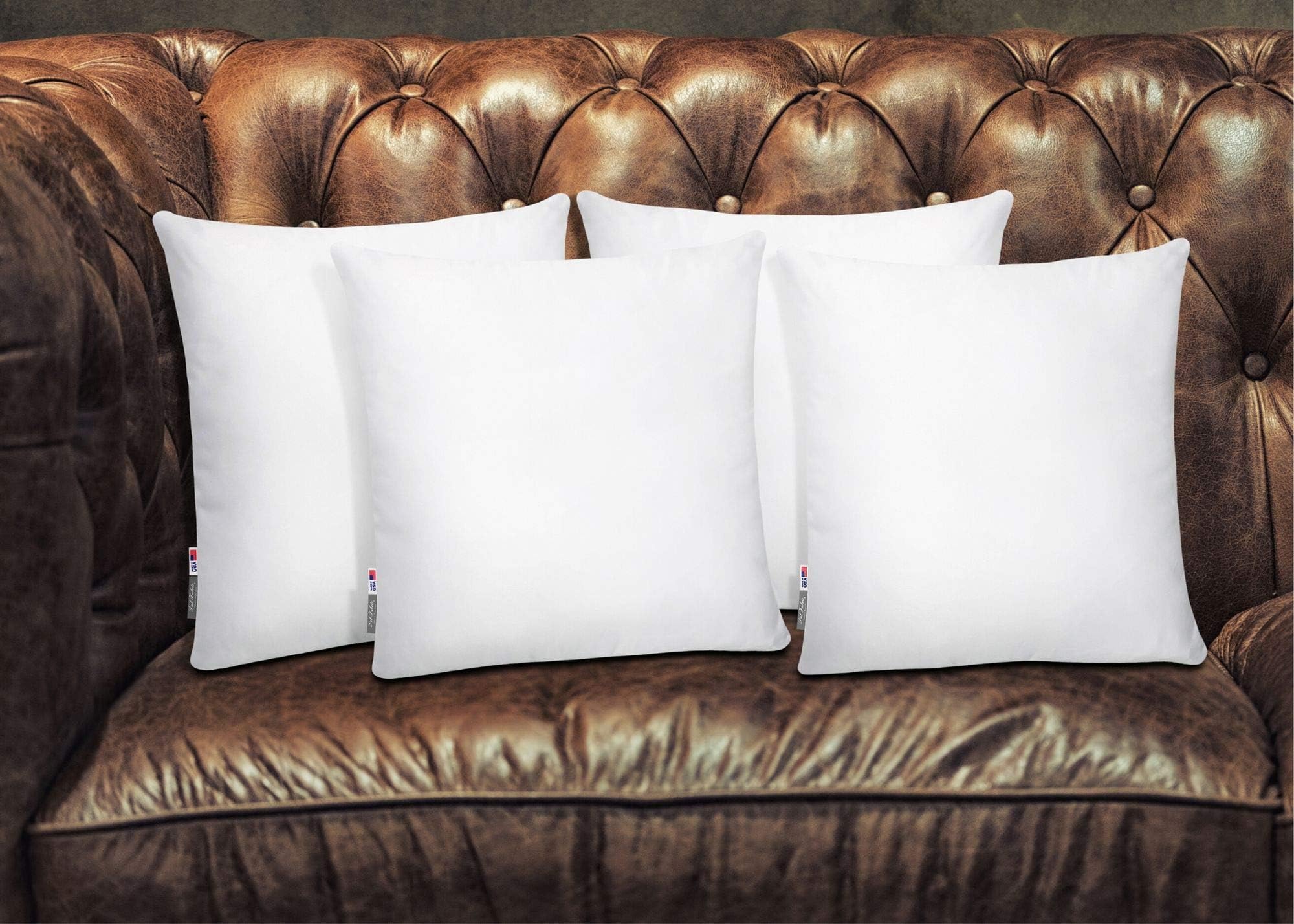 Pack of 4 Pal Fabric 18x18 Soft Microfiber White Square Pillow Insert for Sofa Form Cushion Sham or Decorative Pillow Made in USA (18x18)