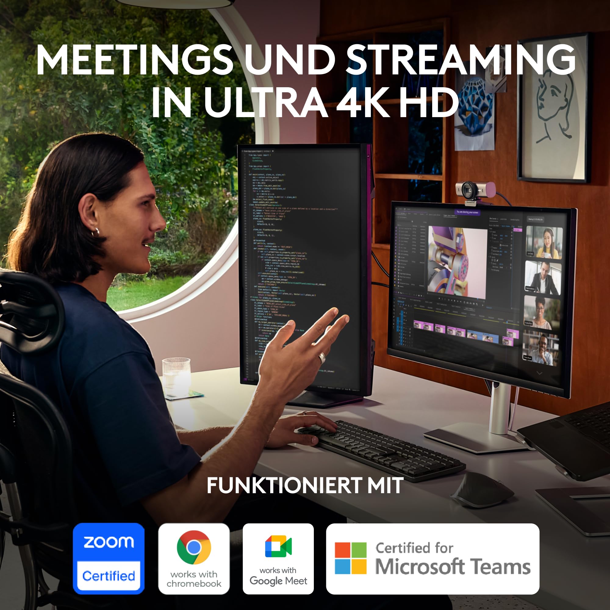 Logitech MX Brio Ultra HD 4K Collaboration and Streaming Webcam, 1080p at 60 FPS, Dual Noise Reducing Mics, Show Mode, USB-C, Webcam Cover, Works with Microsoft Teams, Zoom, Google Meet, Graphit