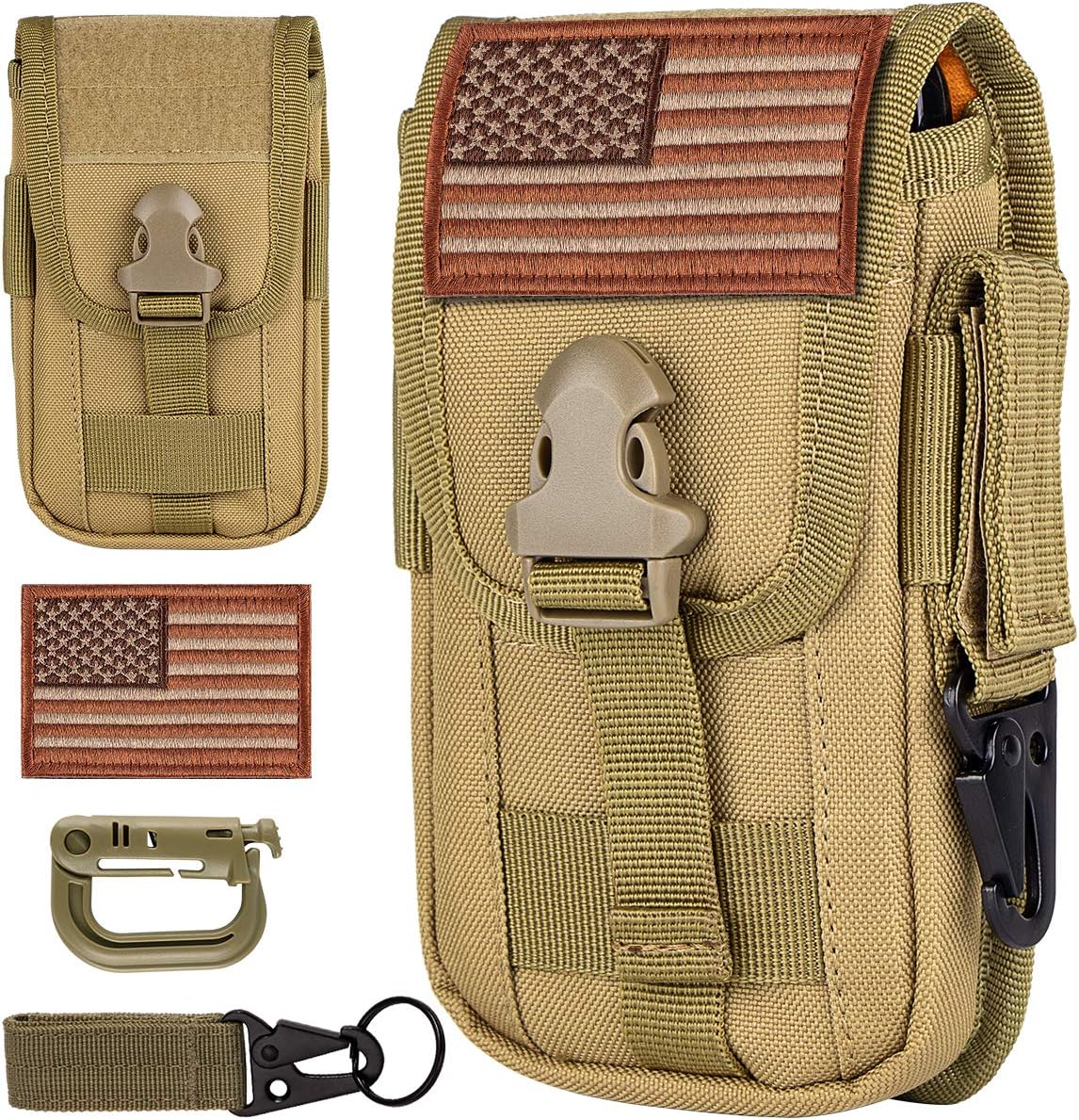 IronSeals Tactical Cell Phone Holster Pouch, Tactical Smartphone Pouches EDC Cellphone Case Molle Gadget Bag Molle Attachment Belt Holder Waist Bag for 4.7"-6.5" with Armor Case on with US Flag Patch : Sports & Outdoors